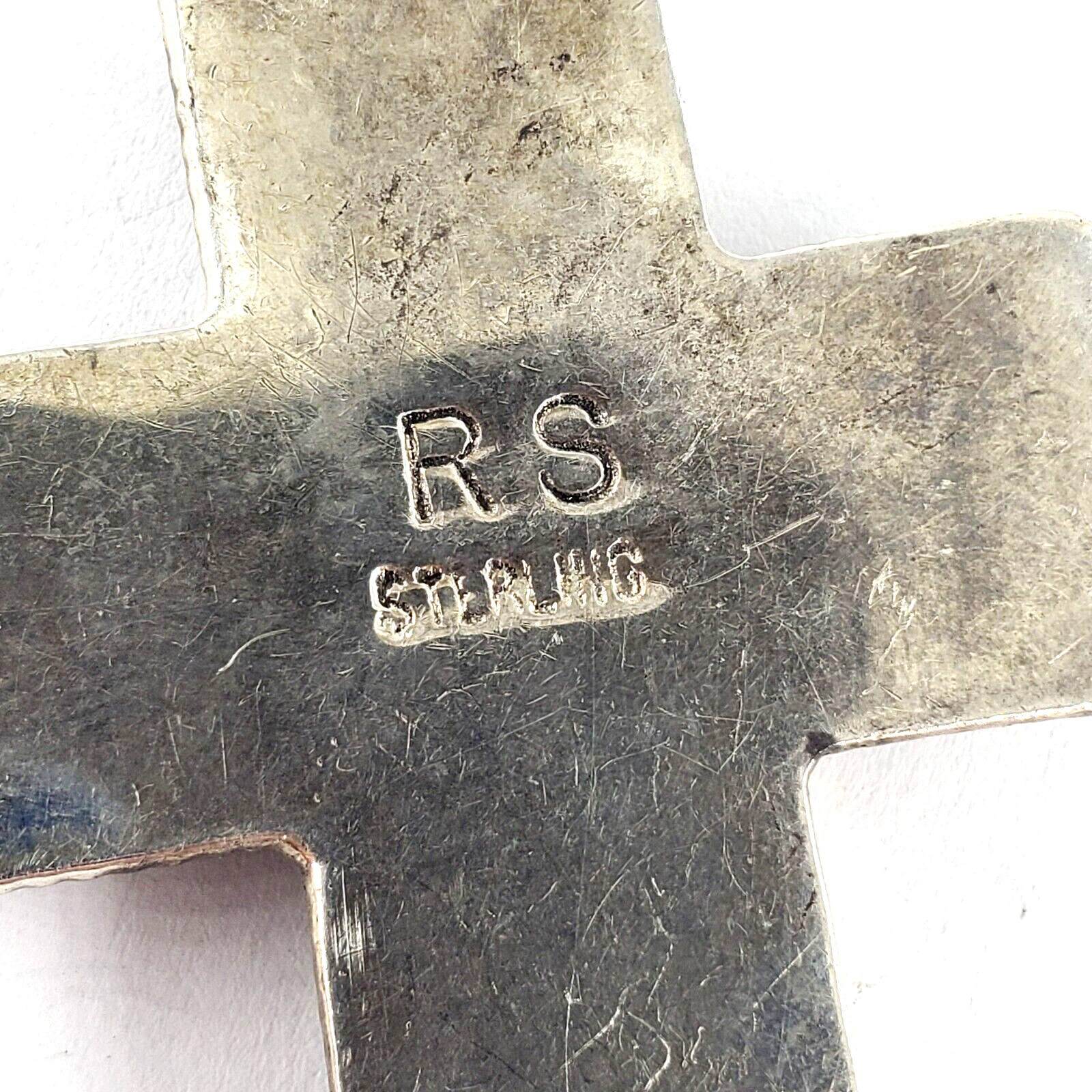 ROGER SKEET RS NAVAJO Sterling Silver Inlay Cross Pendant Turquoise Coral Native