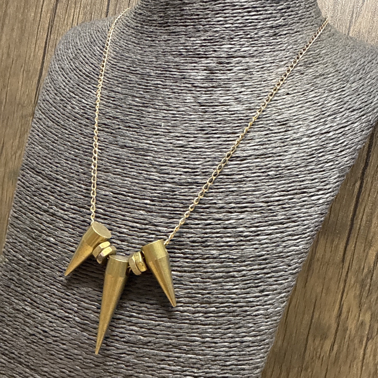 RETRO Brass Spike Necklace Gold Tone Chain 51cm/20″ Industrial Goth Punk Kitsch