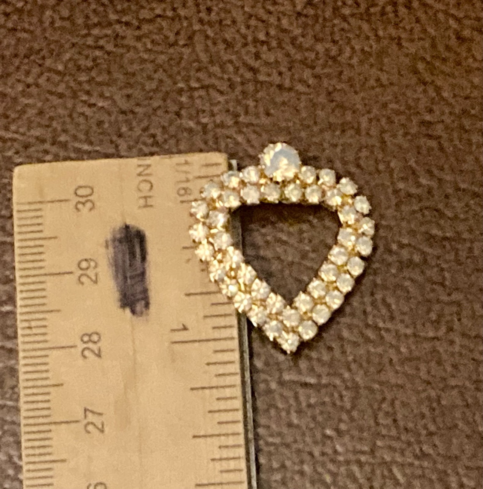 Vintage Diamante Heart Pendant Gold Tone Crystal Rhinestone