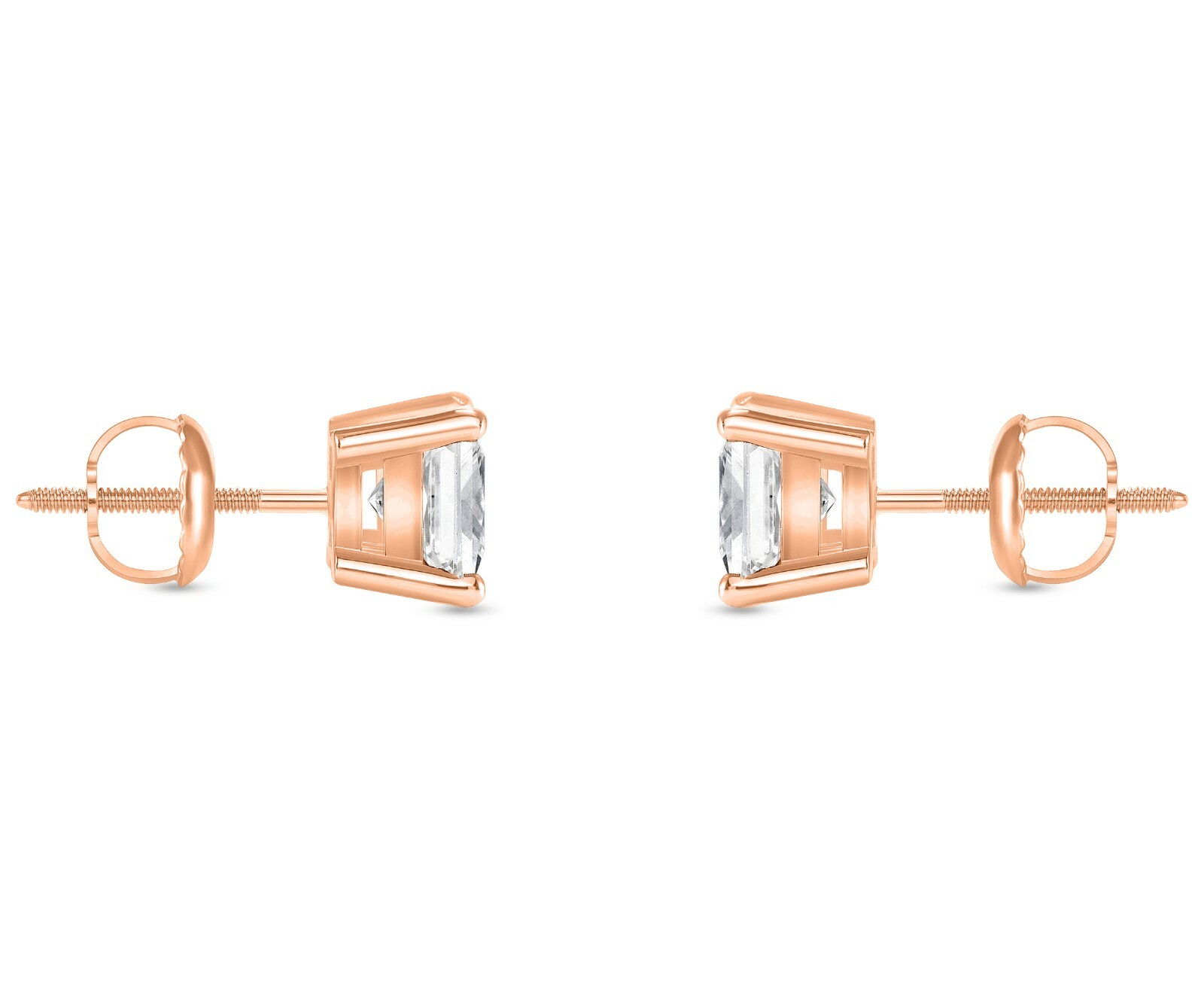 2.25 Ct Princess Created Diamond Earrings Stud Real 14K Rose Gold Basket Screw