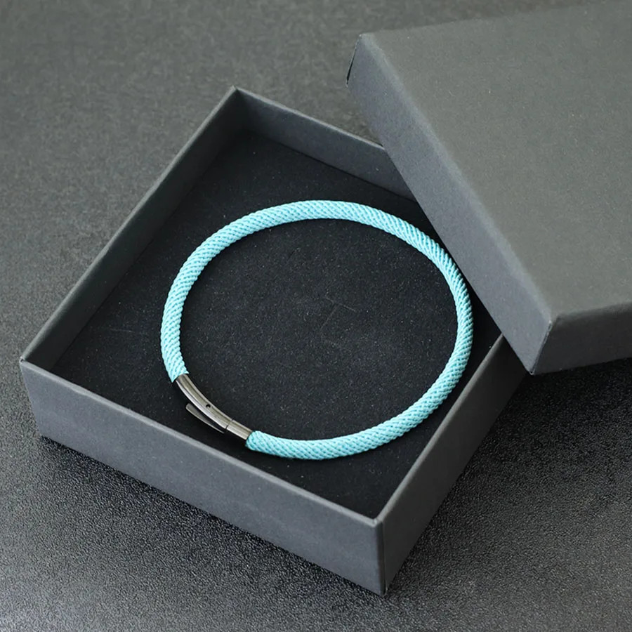 1pc Rope Bracelet Men 4mm Thread Stainless Steel Bracelets Buckle Jewelry