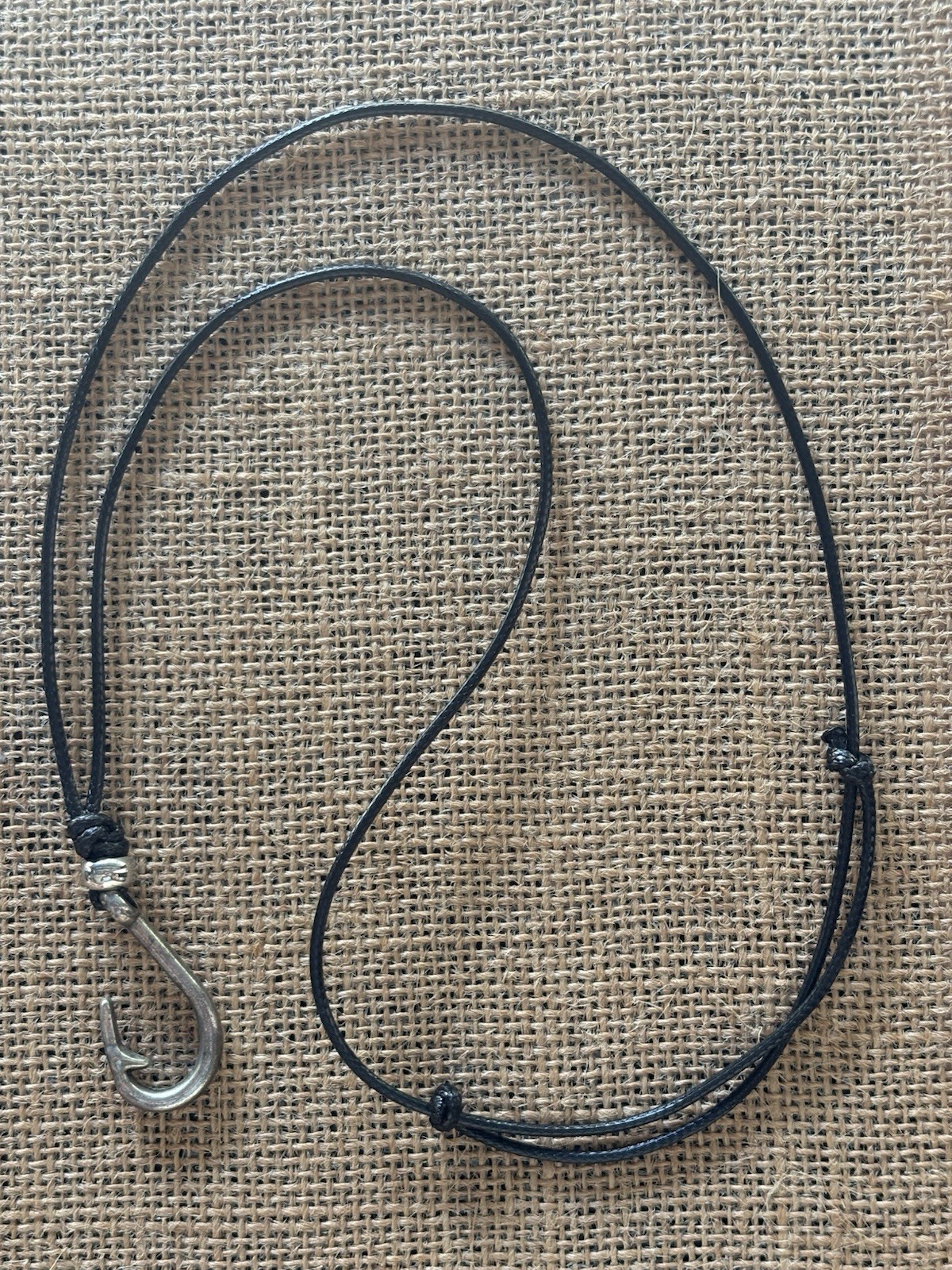 Fish Hook Charm Pendant Black Cord Necklace Nautical Theme Adjustable No Clasp