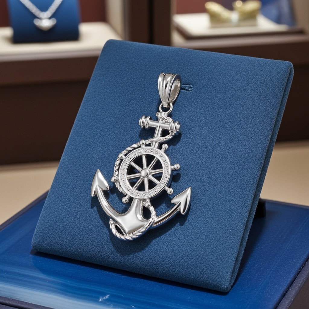 Sterling Silver Nautical Anchor Pendant Necklace