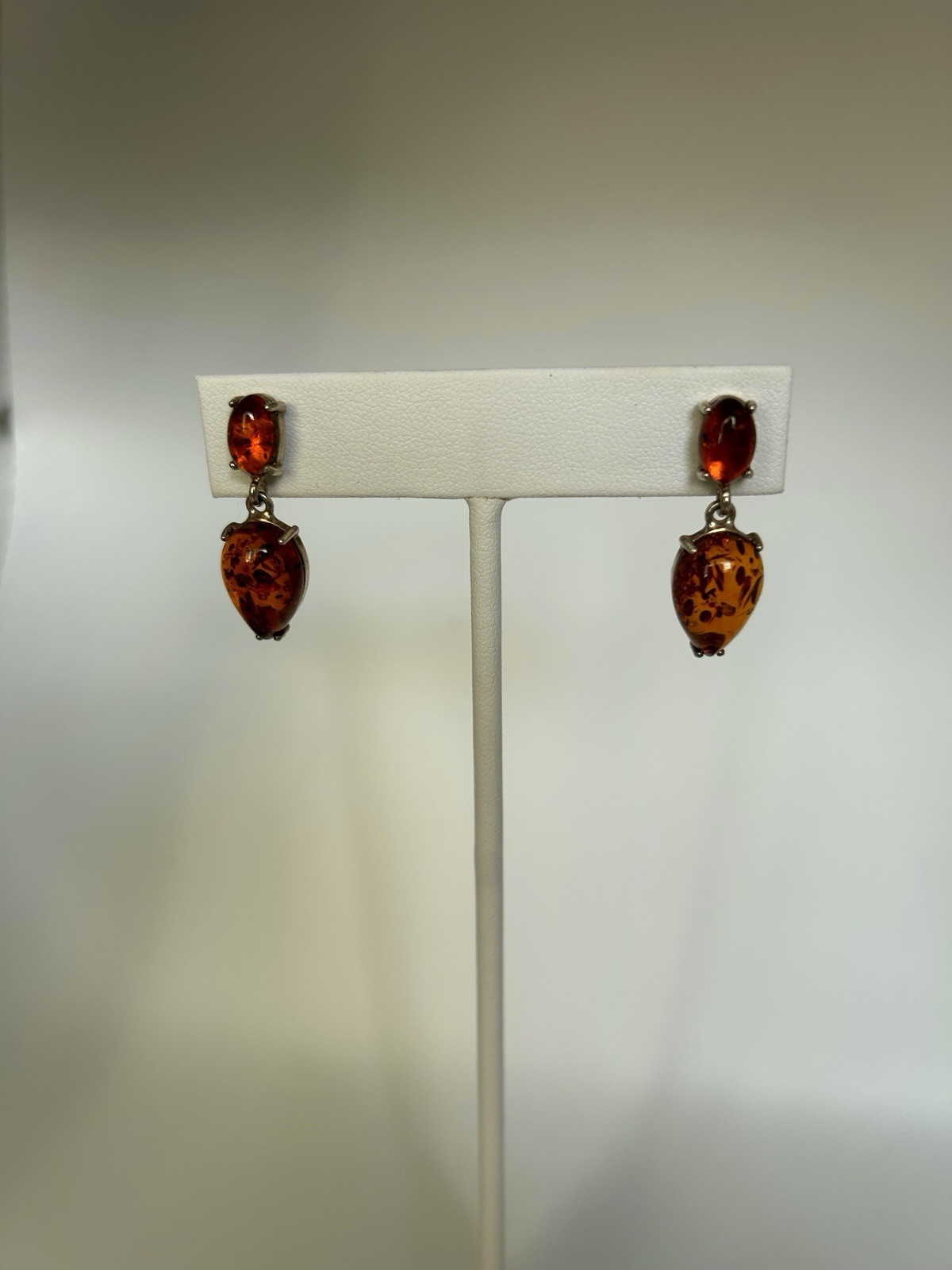 Amber Teardrop Dangle Earrings Bezel Set Butterfly Clasp – color is butterscotch