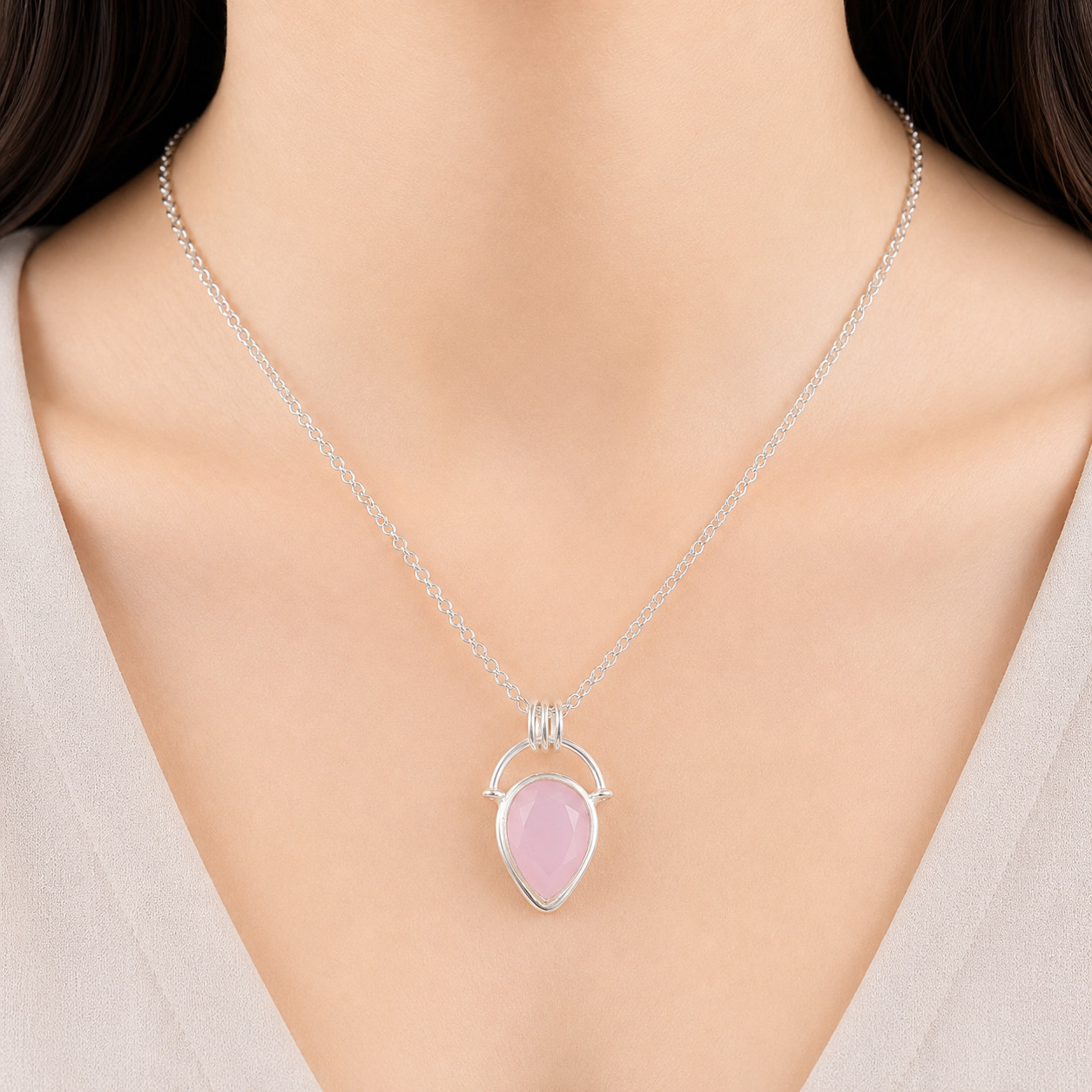 Rose Chalcedony Gemstone Jewelry 925 Silver Handmade Pendant 1.01″ For Women