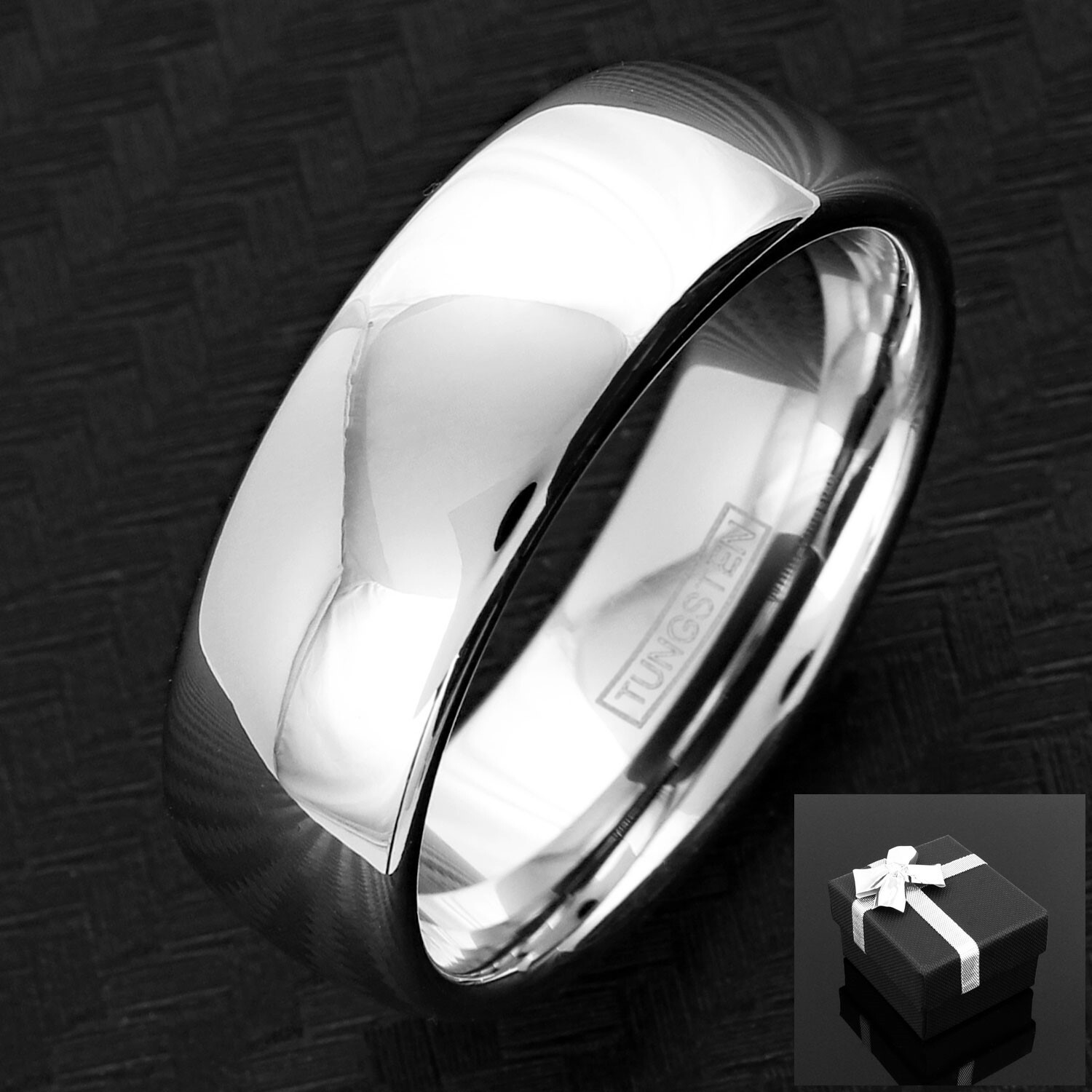 6/8mm 925 Sterling Silver Plated Tungsten Plain Polished Men’s Wedding Band Ring