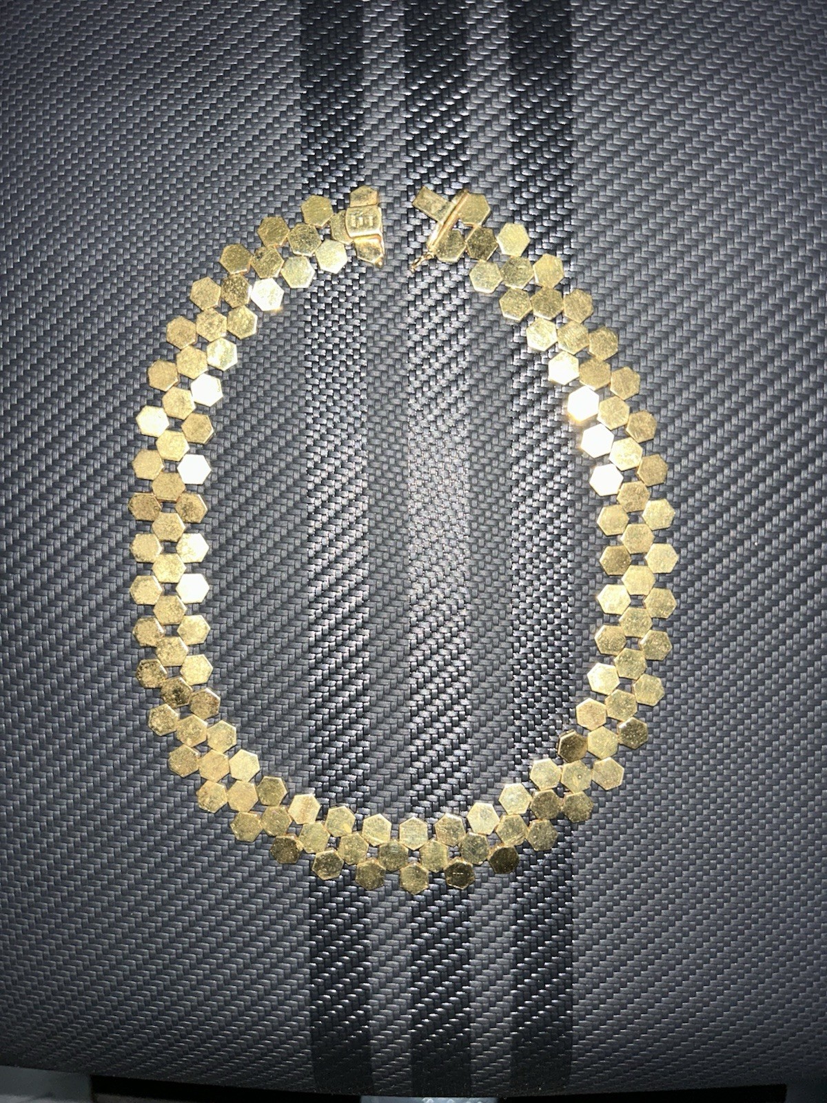 14K Yellow Gold Italy Honeycomb Hexagon Link Necklace 60g Vintage Estate