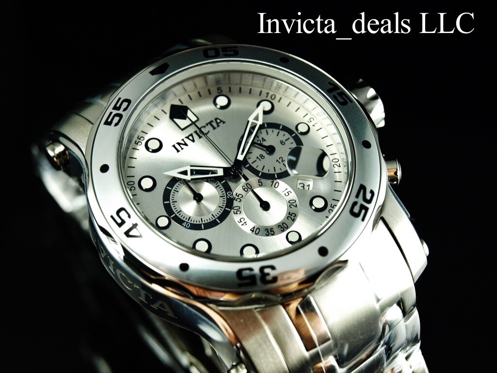 Invicta Men’s 48mm Pro Diver SCUBA Chronograph SILVER DIAL ALL Silver Tone Watch
