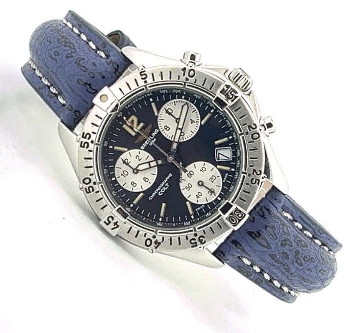 Breitling Colt A53035 Chronograph Quartz Blue Dial Leather Strap Stainless Steel