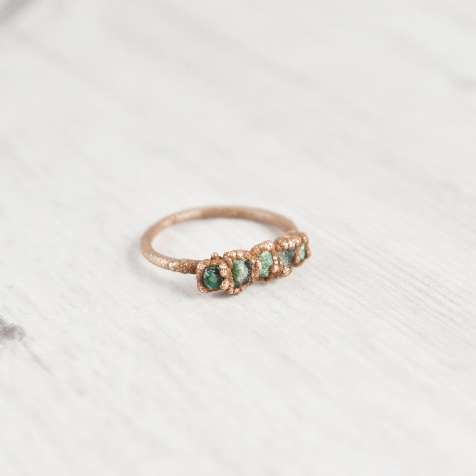 Size 6.5 Raw Emerald Ring, Natural Crystal, Antique Copper, Boho Jewelry
