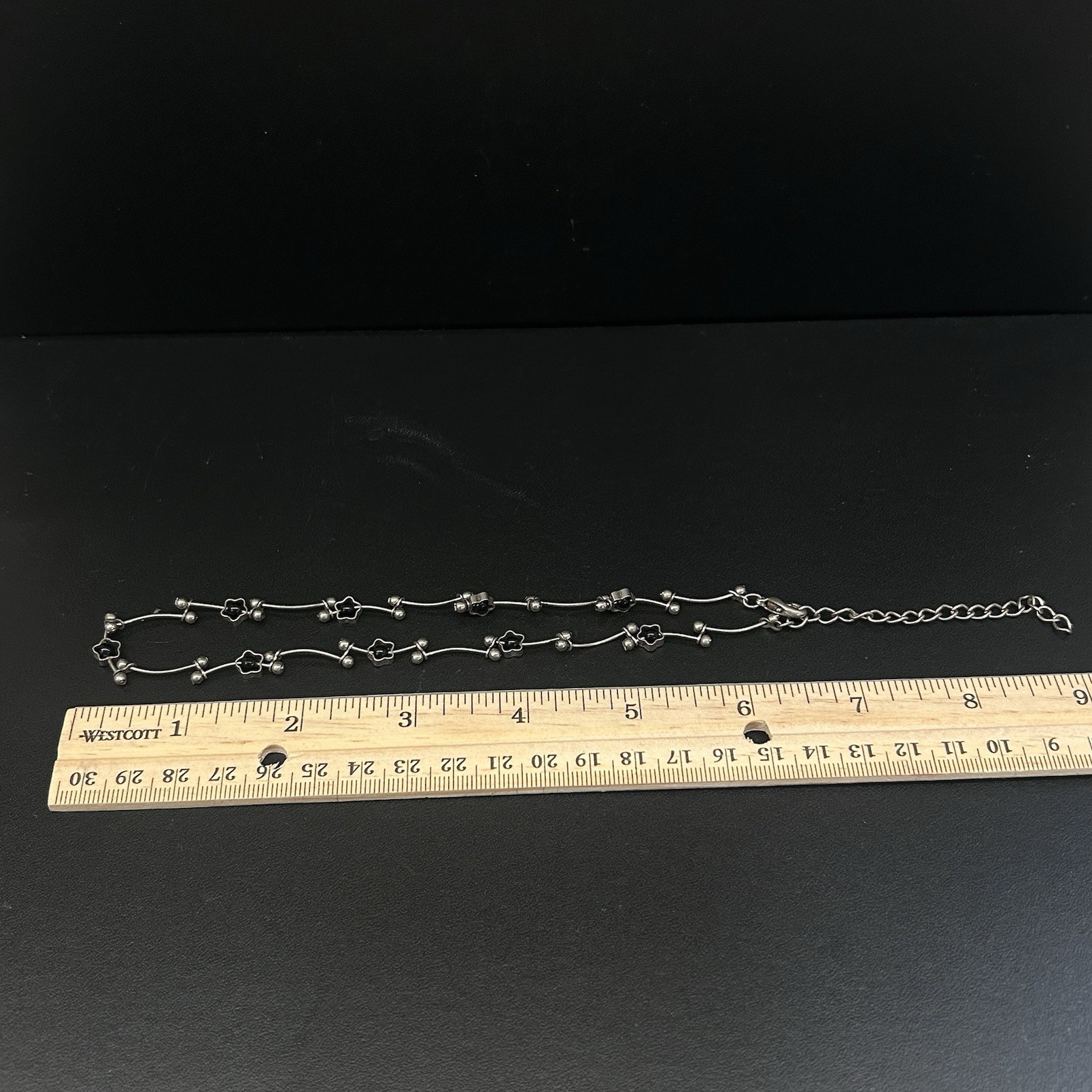 Silver Toned Beaded Choker/Necklace 13 Inch Long With 3 Inch Extender