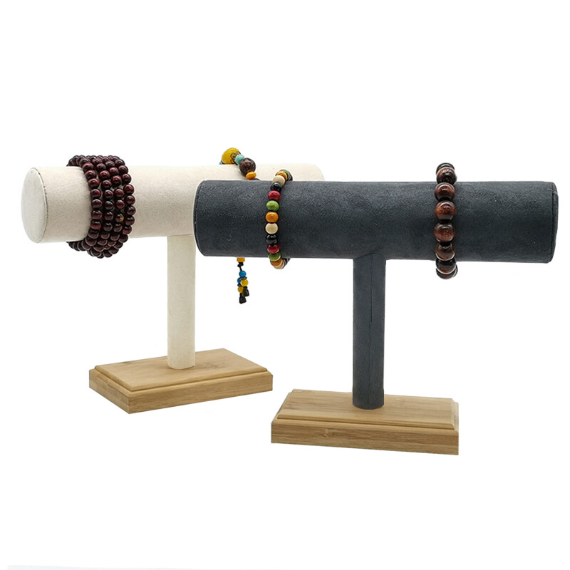 Bamboo Single Tier T-Bar Rack Bracelet Watch Bangle Jewelry Display Holder Stand