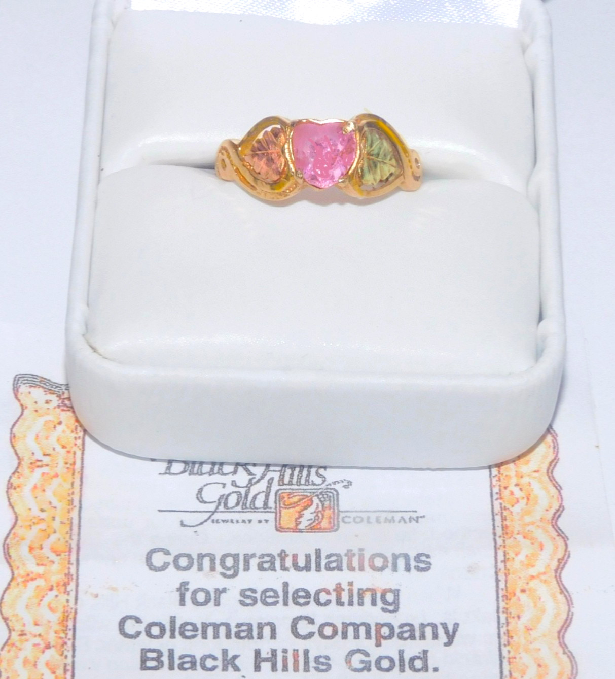 Black Hills Gold 10k Coleman Tourmaline Heart Leaves Ring Size 8