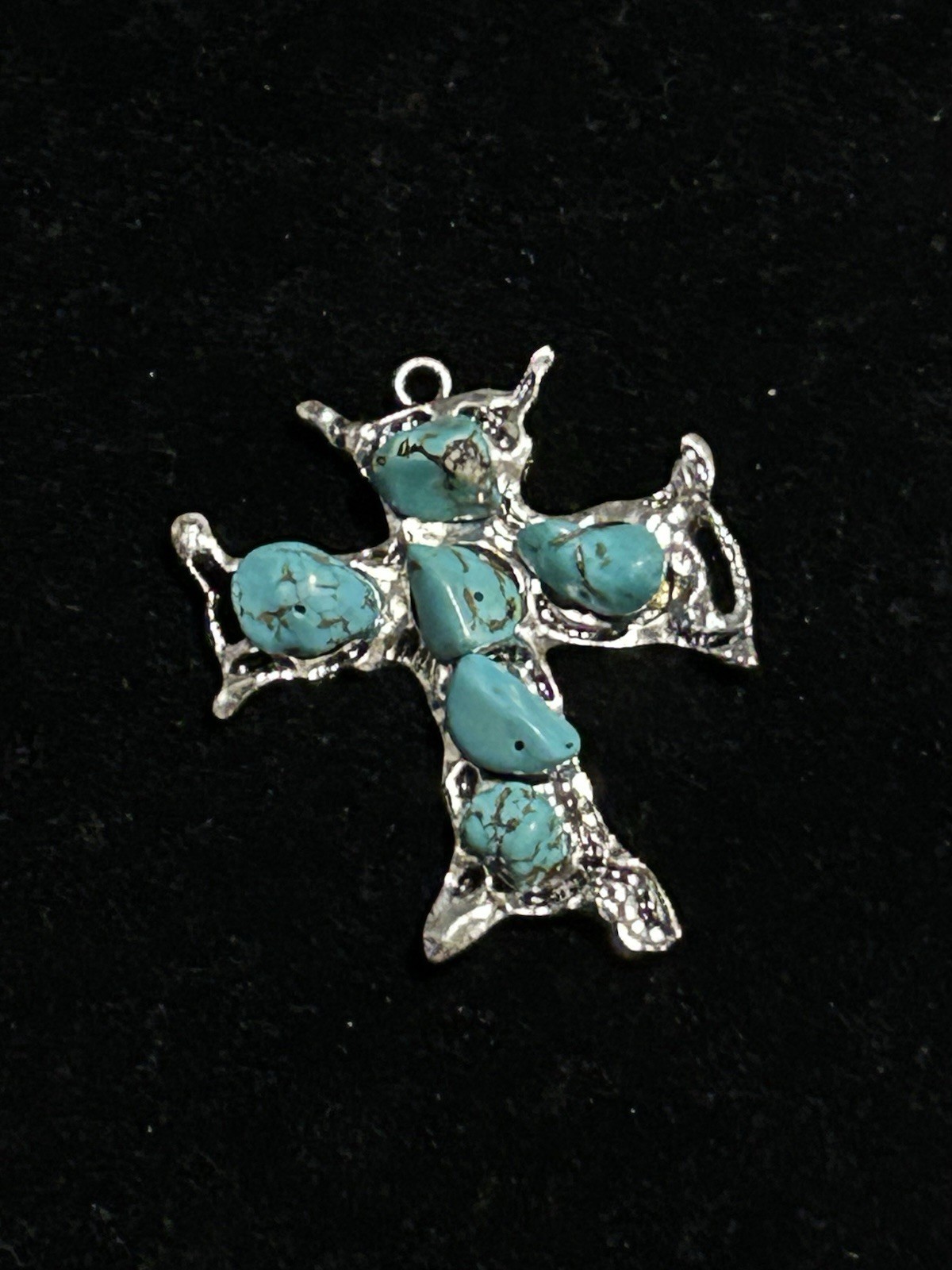 Artisan Handmade Silver Solder Turquoise Stones LCross Pendant 2 1/2”