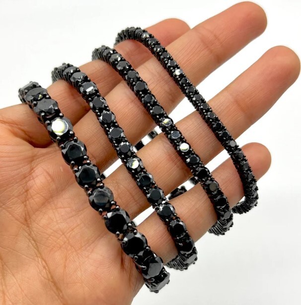3mm to 6mm Round Black Cubic Zirconia Tennis Bracelet For Men’s 925 Silver