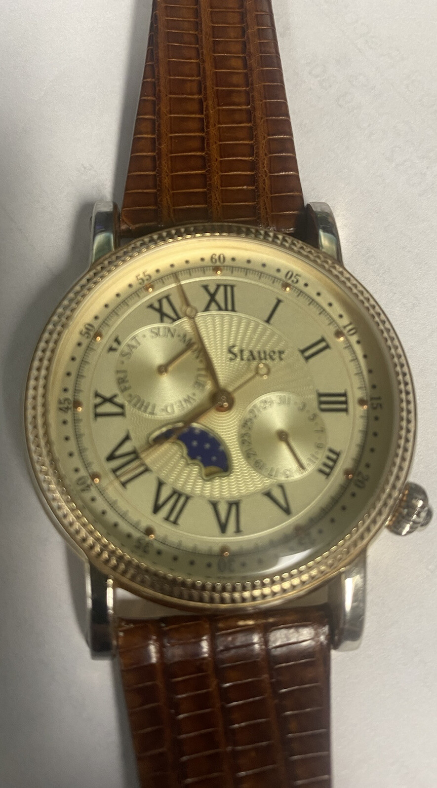 Stauer Men’s Rose Gold Dial Maroon Lizard Strap Quartz Watch 20390