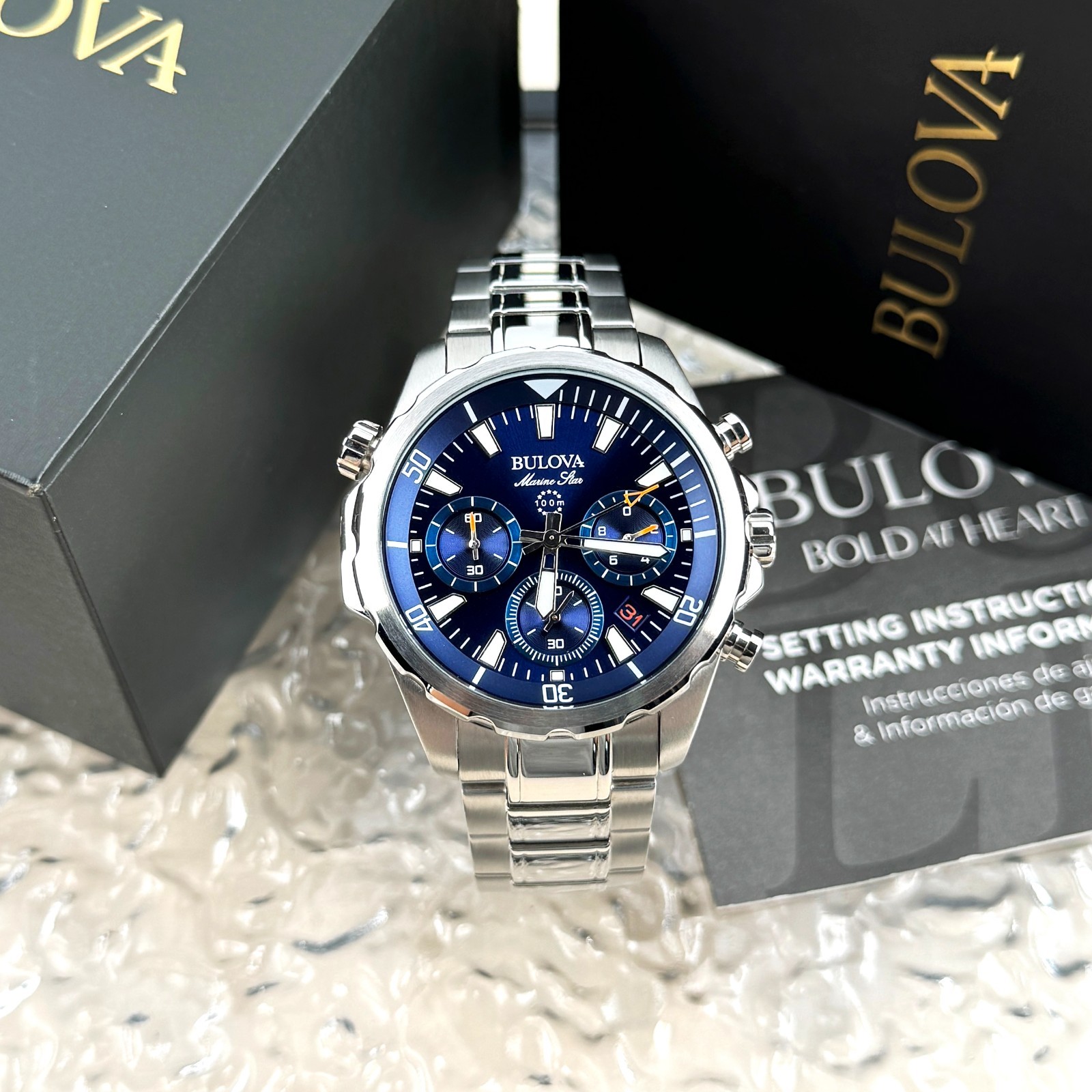 Bulova Marin Star Quartz stainless steel Blue Dial Men’s watch 96B256 43mm