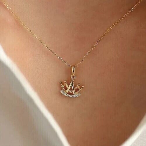Women’s Crown Pendant In 14K Yellow Gold Plated 1Ct Round Cut Simulated Diamond