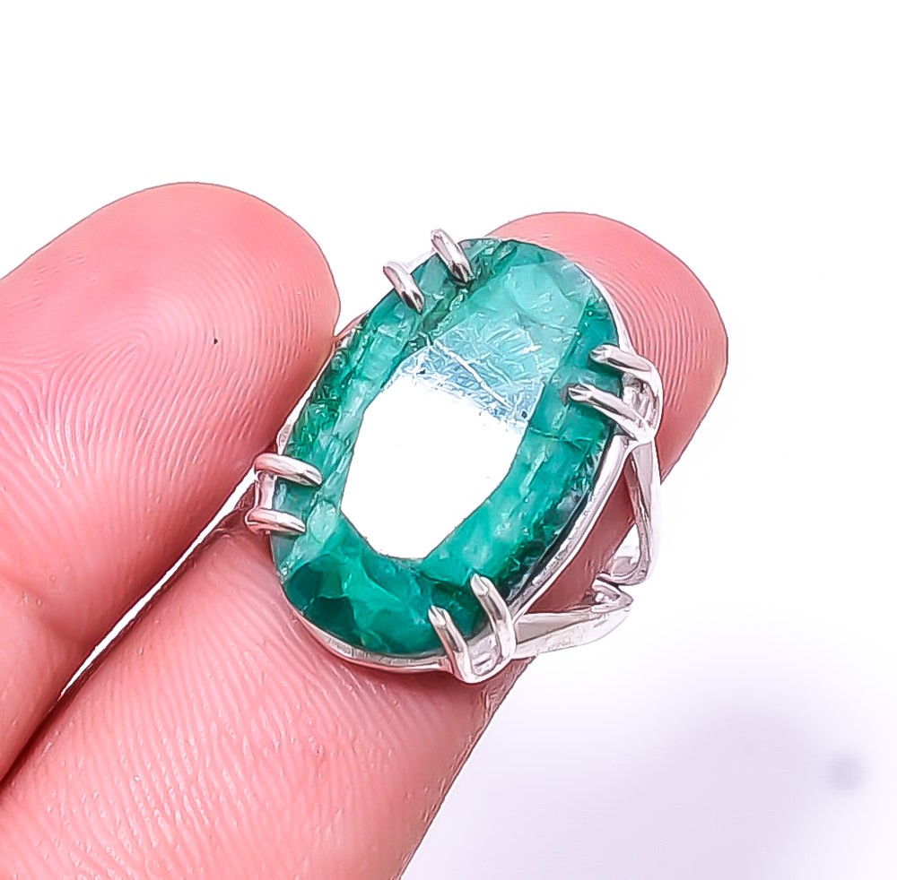 Emerlad -Dyed Quartz 925 Sterling Silver Ring s.7.5 R80242163, Christmas Gift
