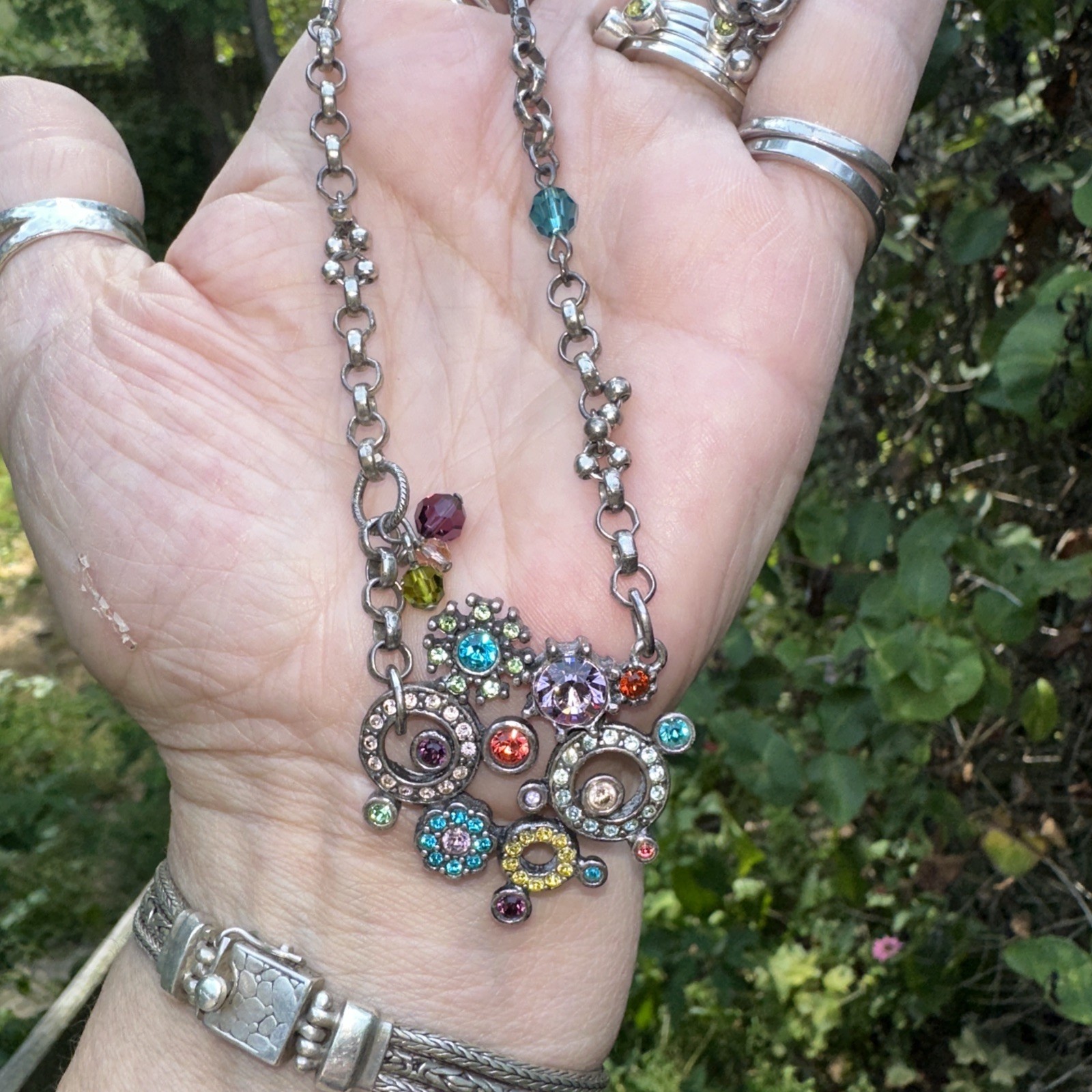 !UNIQUE! Patricia Locke Multi Color Silver Cluster Necklace 2005 19” A#1 Chain!
