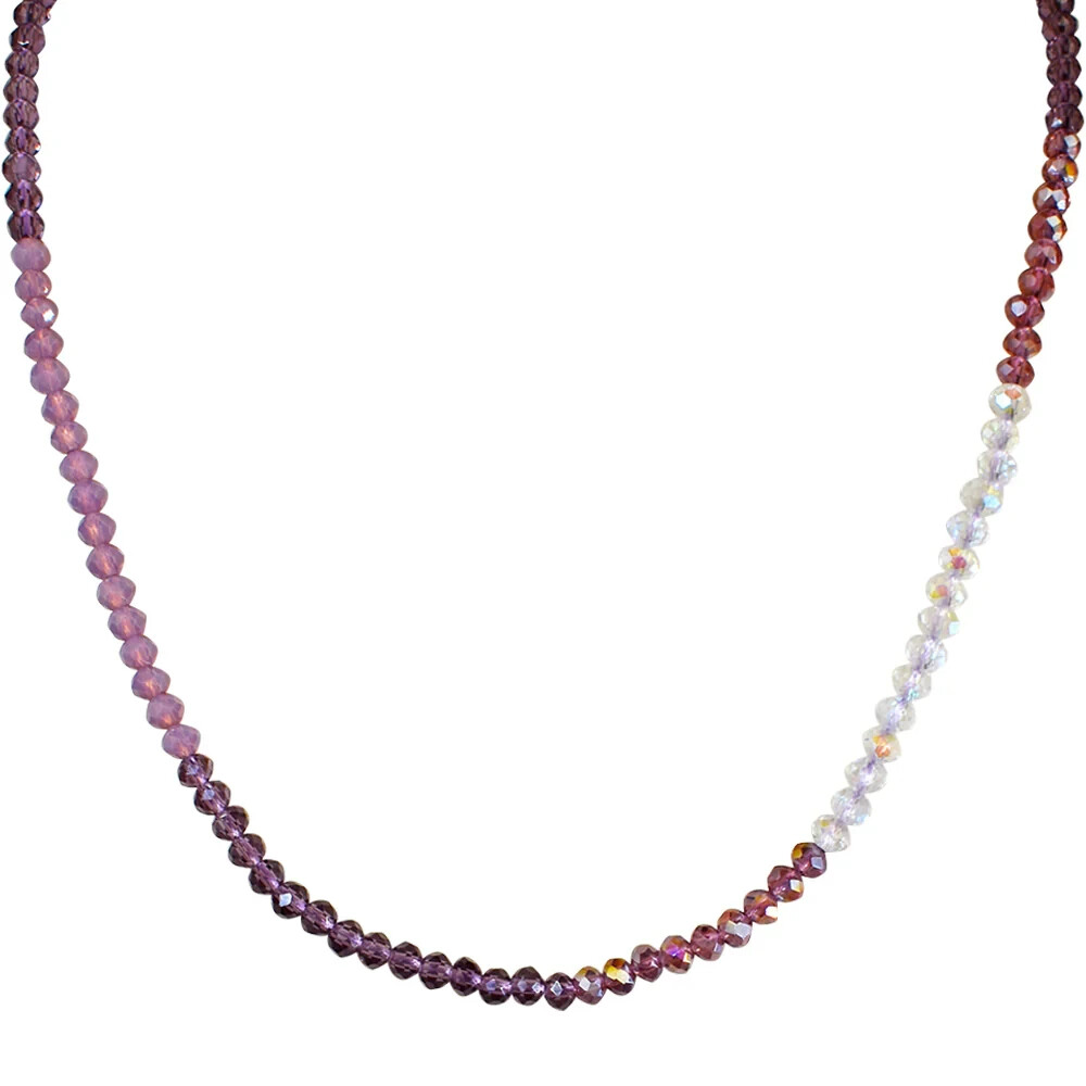 Kirks Folly Divine Ombre 4mm Shimmer Bead Necklace Silvertone Shades of Purple