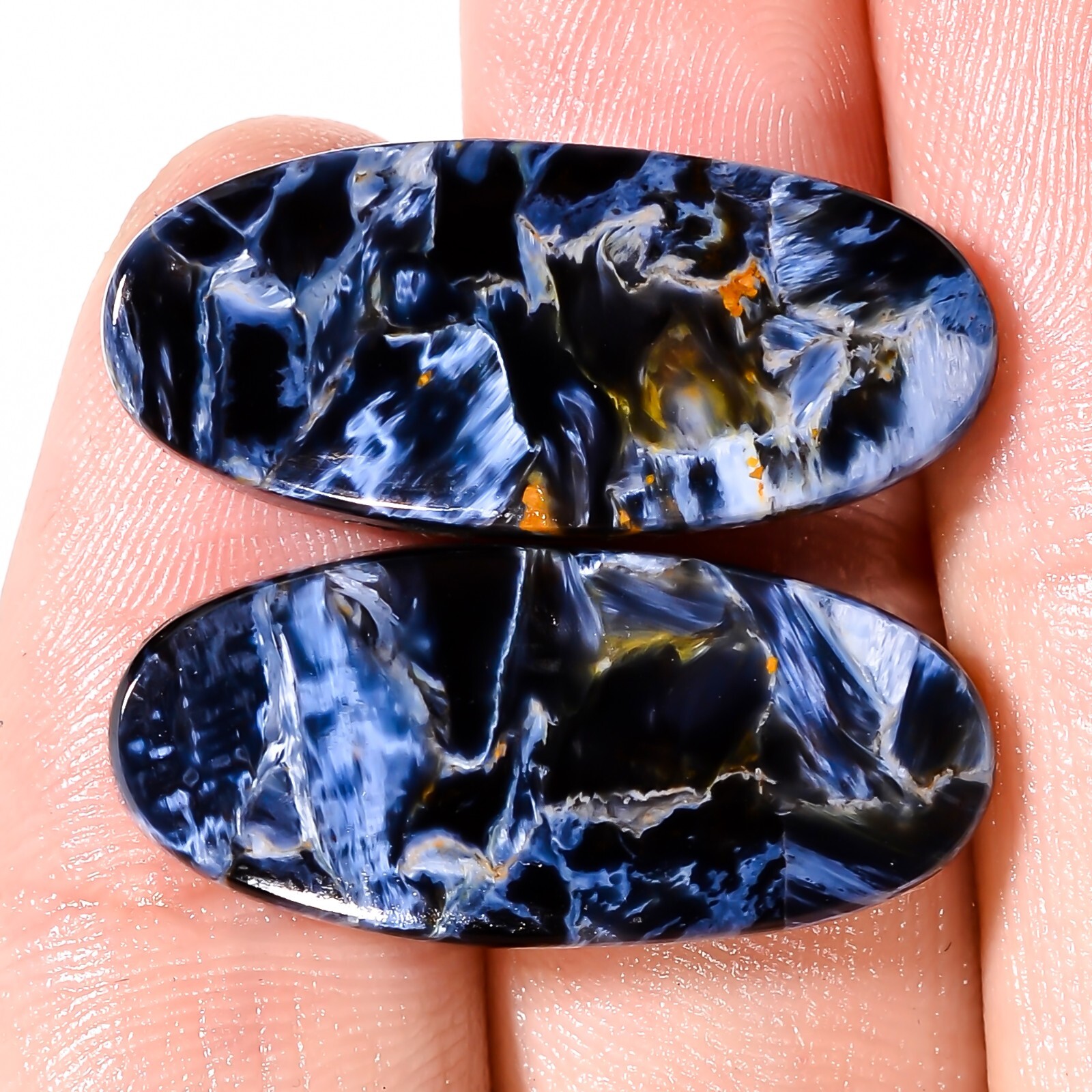 Cabochon Oval 23.65CT 100%Natural Gray Pietersite Match Pair 12x26x4mm Gemstone