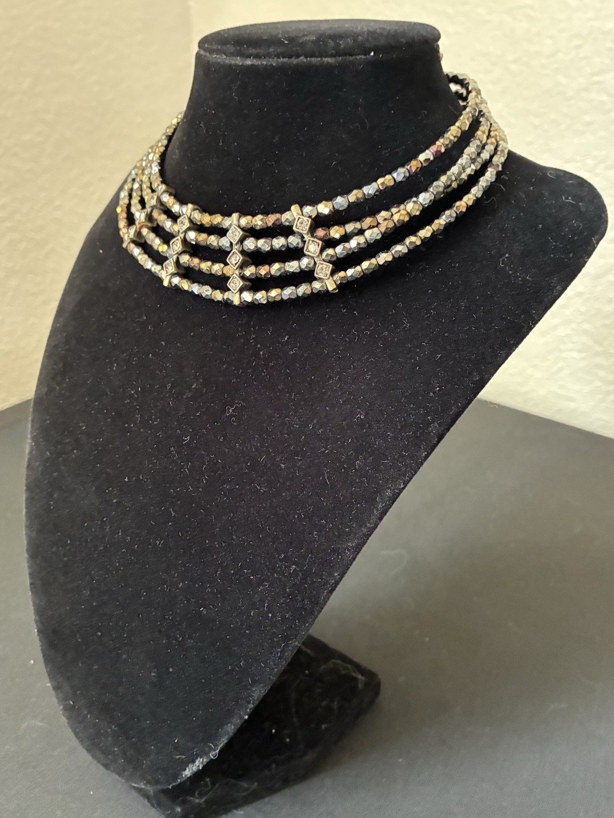 Statement Gold Plated Beaded Choker Necklace Clear Round Crystal Glass