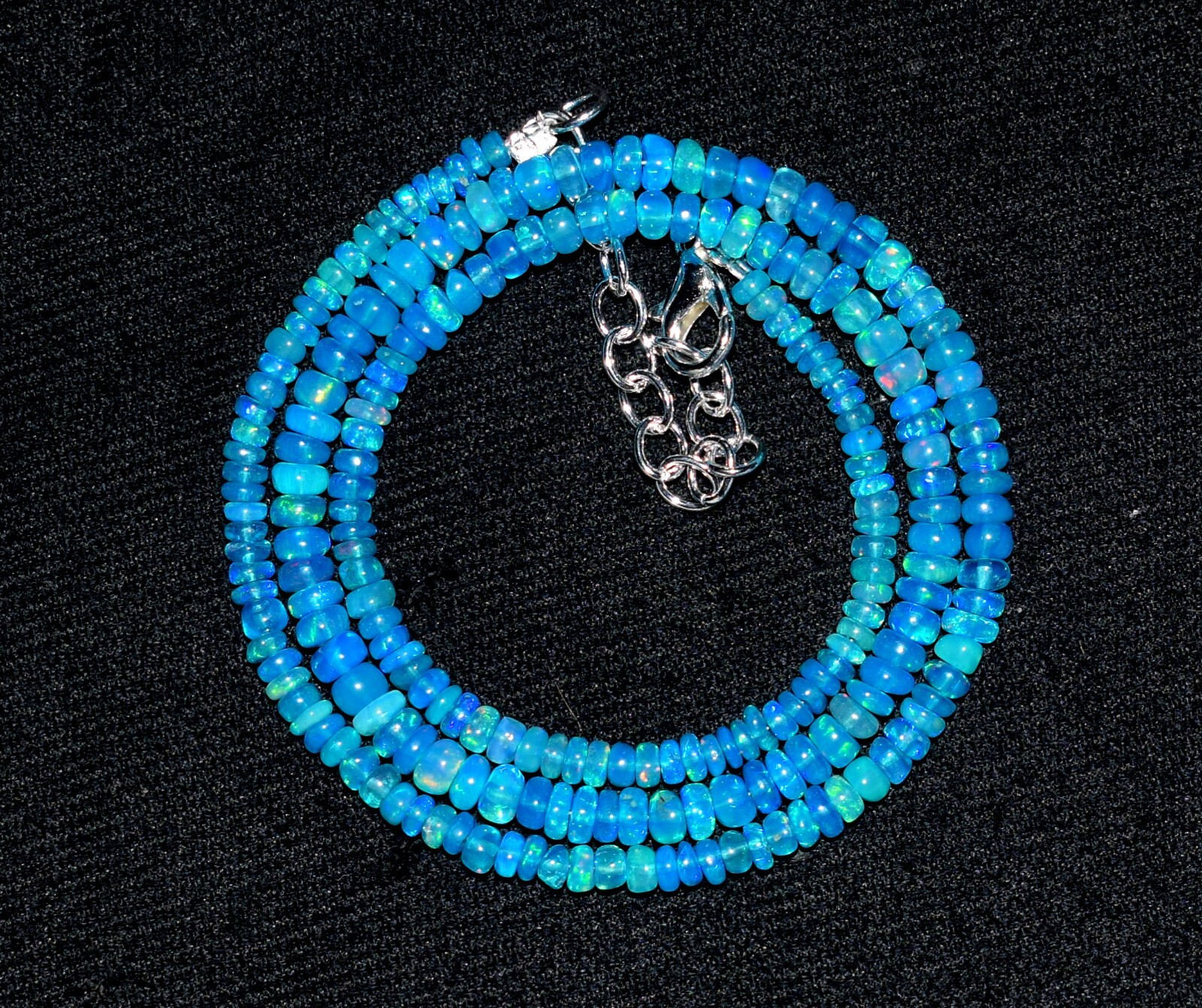 16″Natural Ethiopian Blue Opal Wello Fire Opal Gemstone Bead Necklace