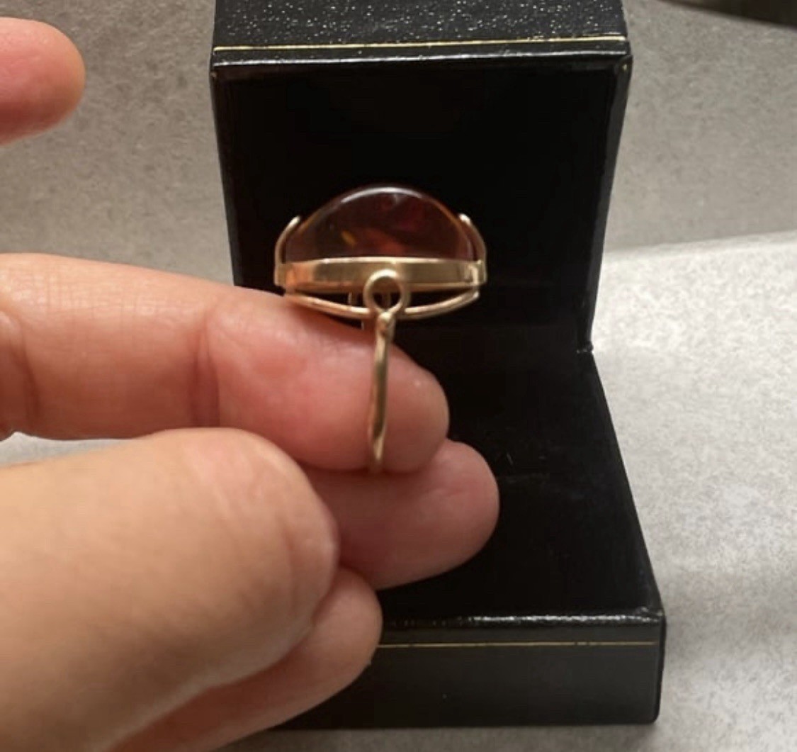 Antique Soviet Amber Cabochon Ring, 6.5