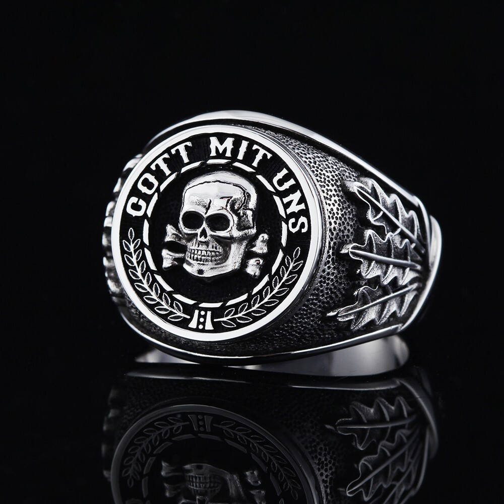 Memento Mori Skull Gott Mit Uns Germany WⅡ Prayer Sterling Silver Ring