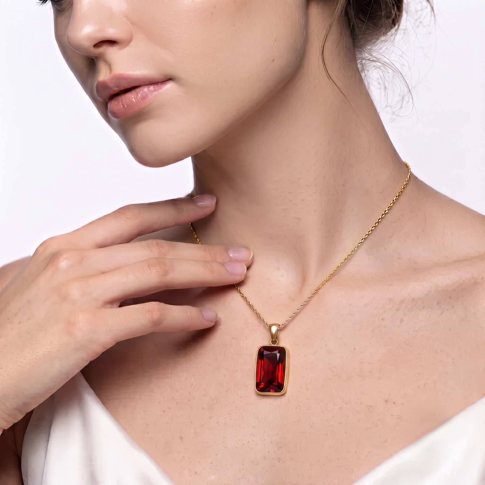 14k Gold Filled Red Garnet Pendant January Birthstone Minimal Women’s Jewelry