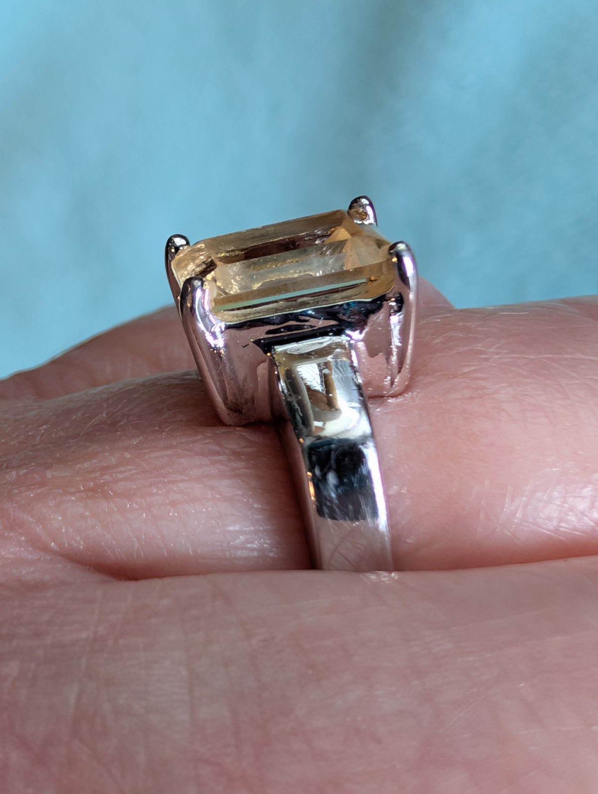 Vintage Sterling Silver 925 Rectangle Faux Citrine Yellow Stone Ring Size 6