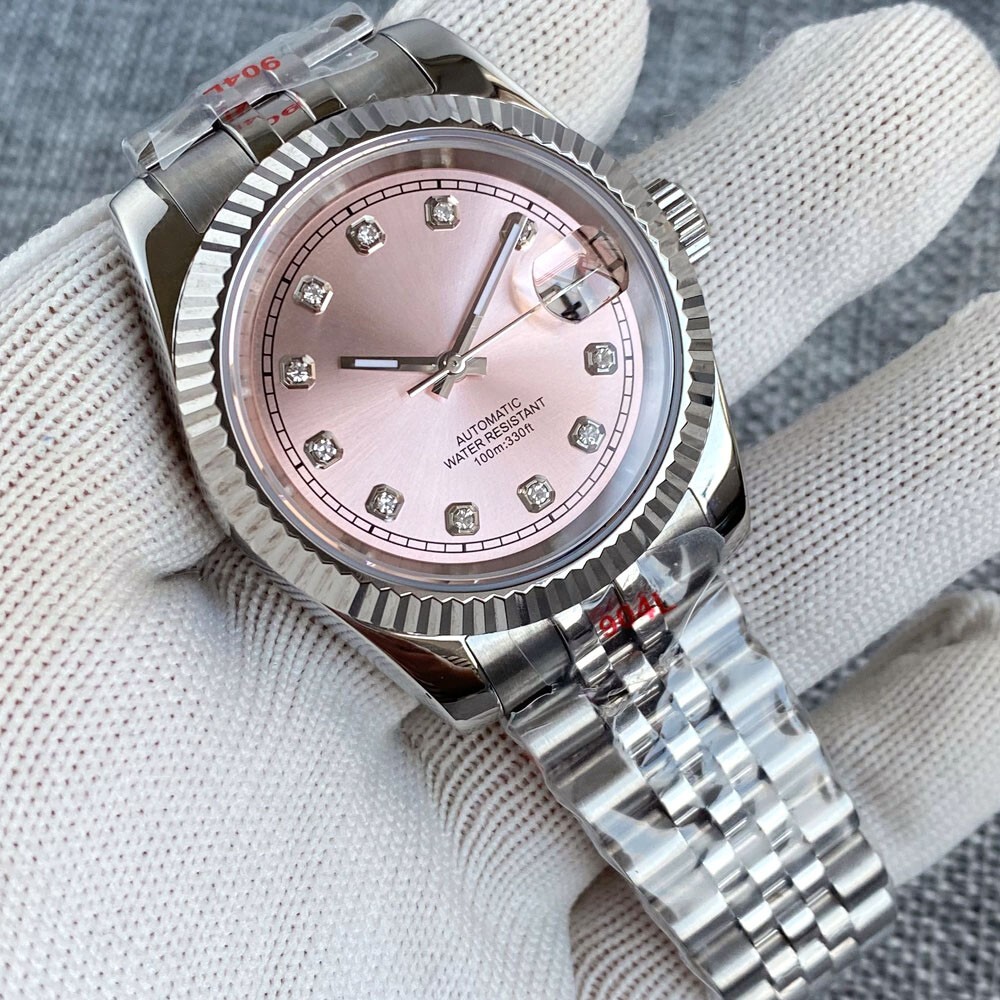 Bliger 39mm/36mm Sunburst Pink Dial Diamond Index Men Lady Automatic NH35 Watch