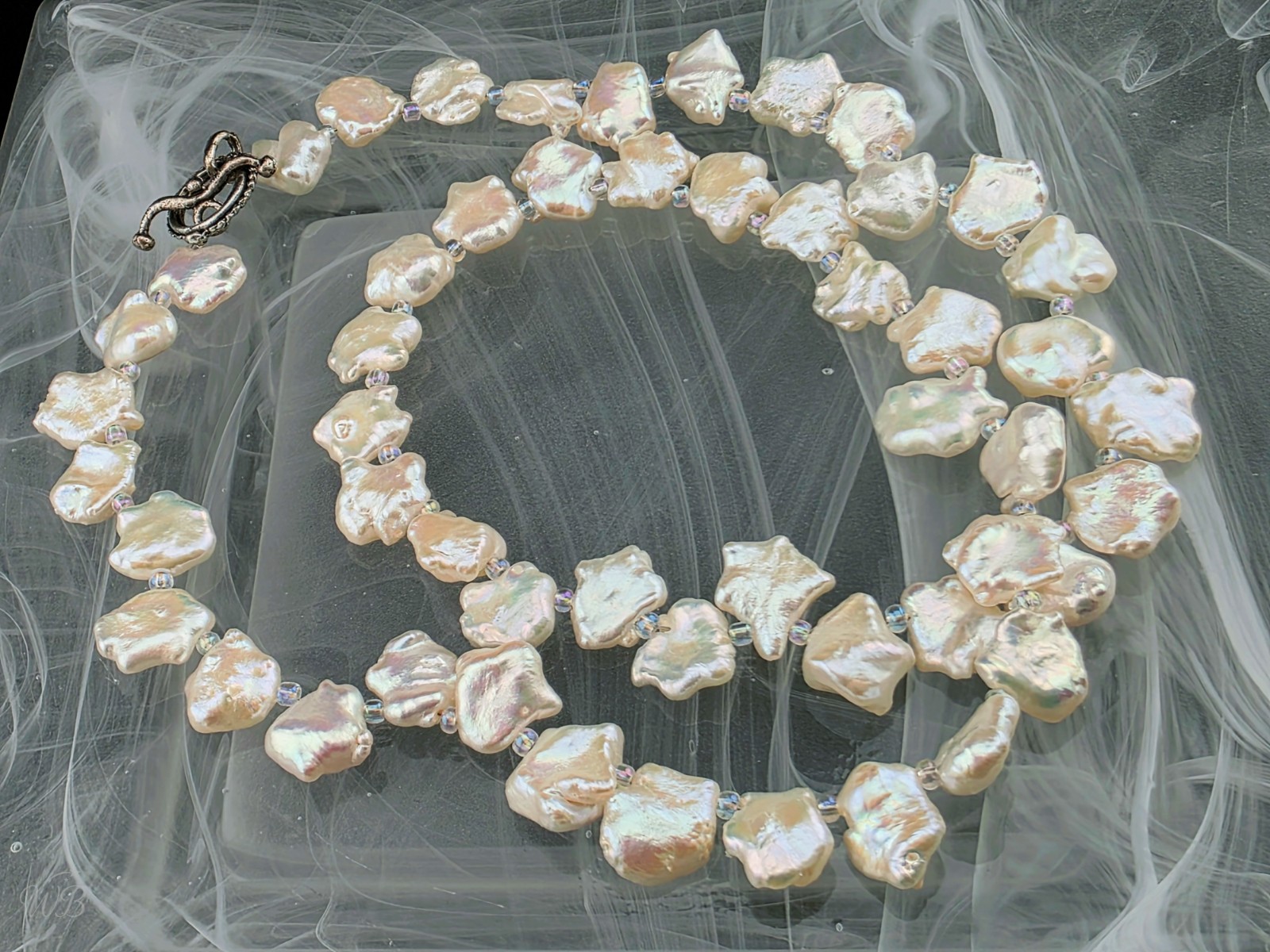 Real White Baroque Freshwater Cultured Pearl Star Necklace 20″ Silver Tone Clasp