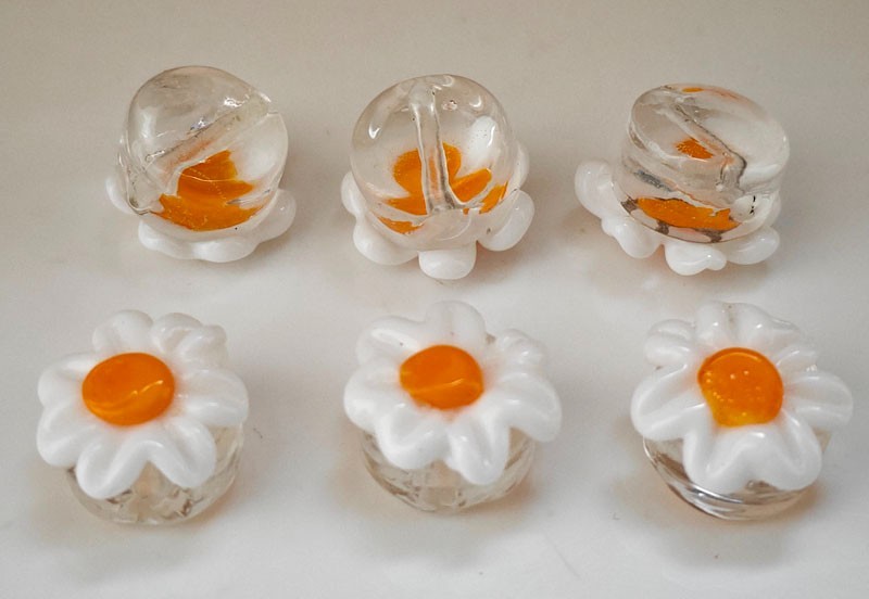 15pcs handmade Lampwork glass beads transparent white flower 9*15mm