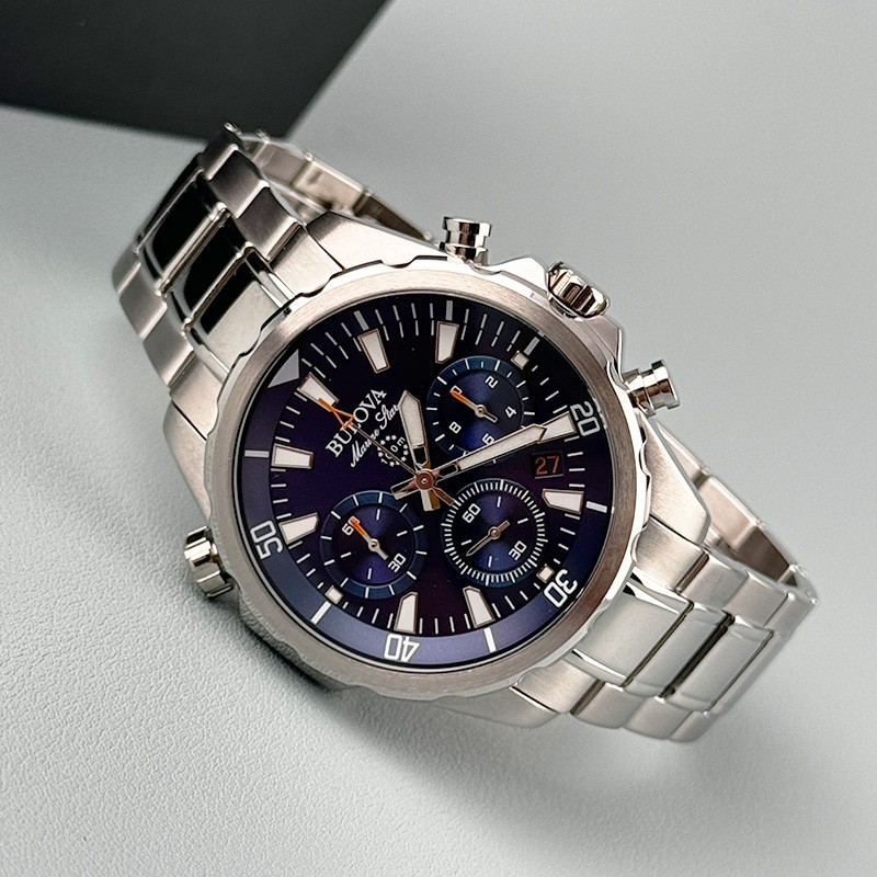 Bulova Marine Star 96B256 Blue Dial 6-Hand Chronograph Men’s Watch 43MM
