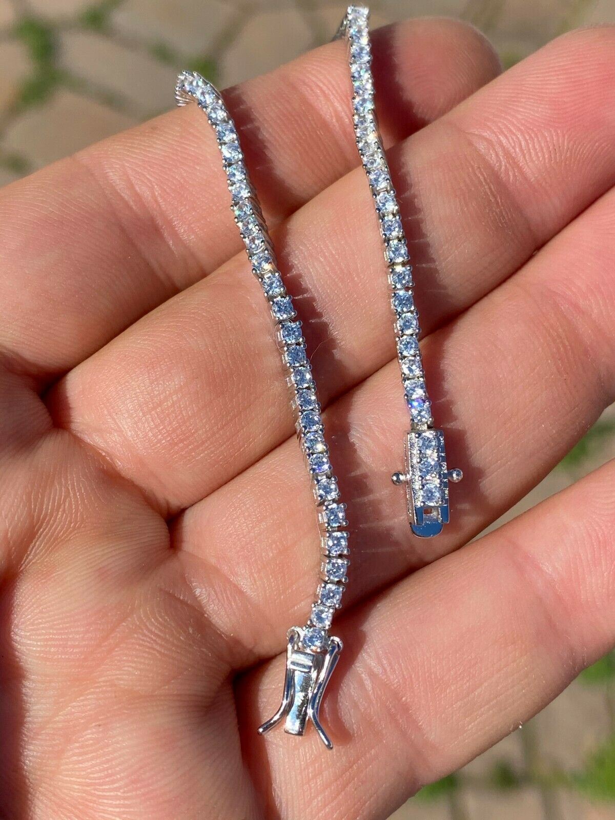 Real Silver 2mm Tennis Bracelet MOISSANITE VVS D GRA Certified Mens Ladies Iced