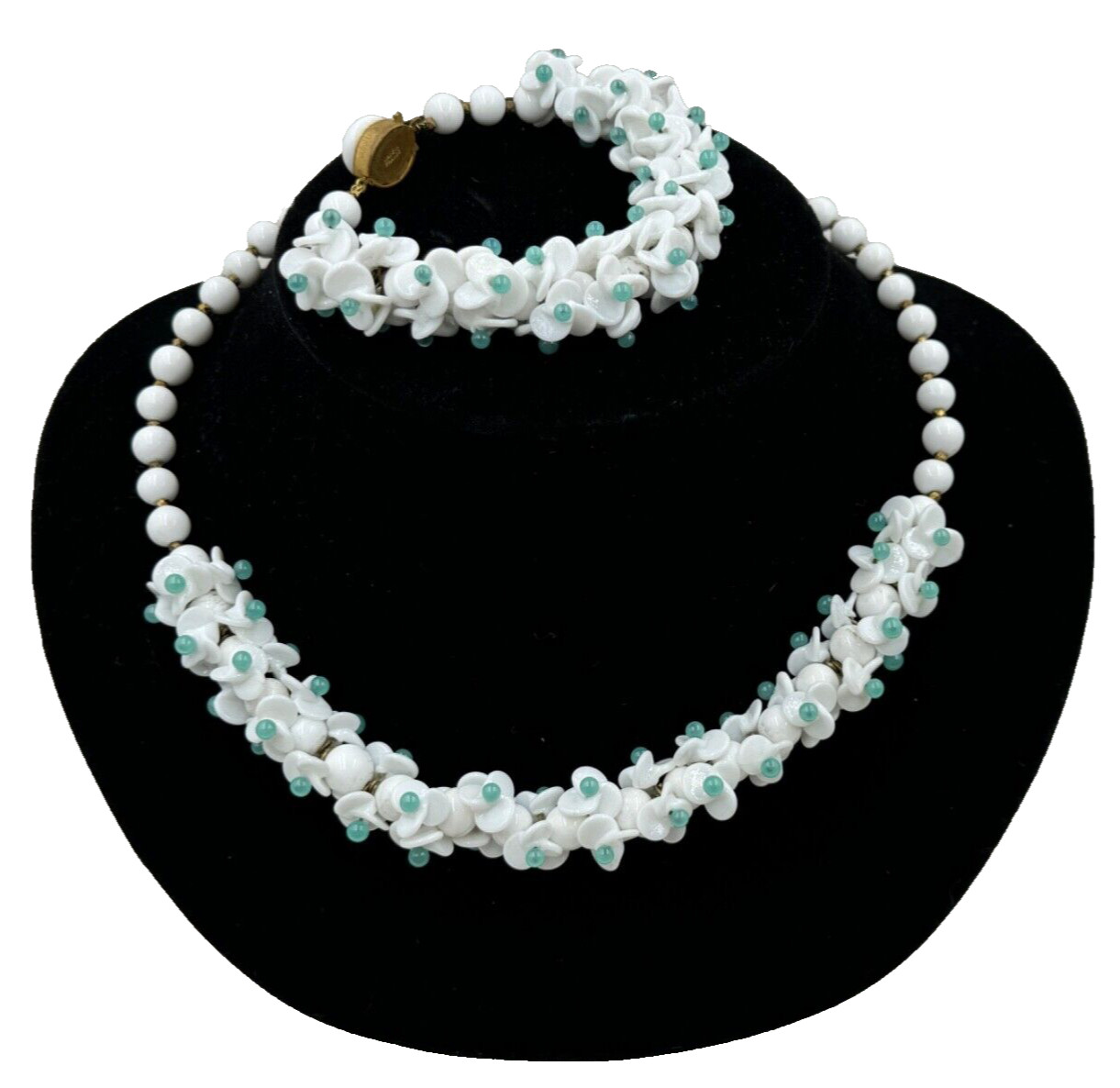 LOUIS ROUSSELET FRANCE SIGNED VNTG SET BRACELET NECKLACE CHOKER POURED GLASS FLW
