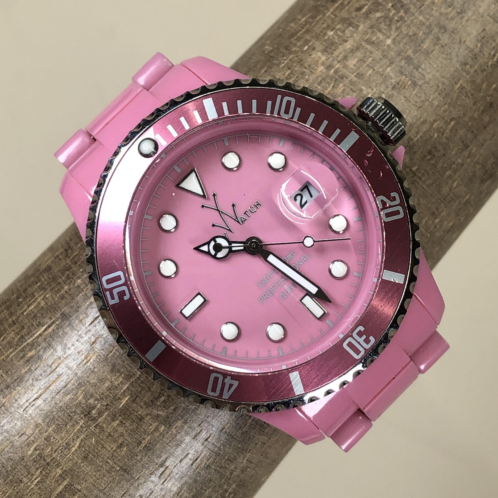 ToyWatch Watch Womens 41mm Pink Dial Date Rotating Bezel Pink Bracelet 5ATM