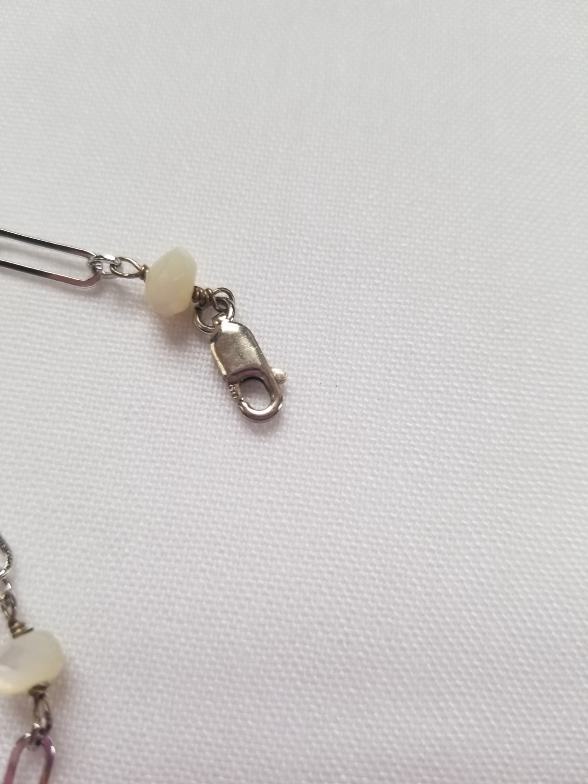 Sterling Silver Circle Pendant Necklace Paper Clip Chain White Quartz Italy 13g