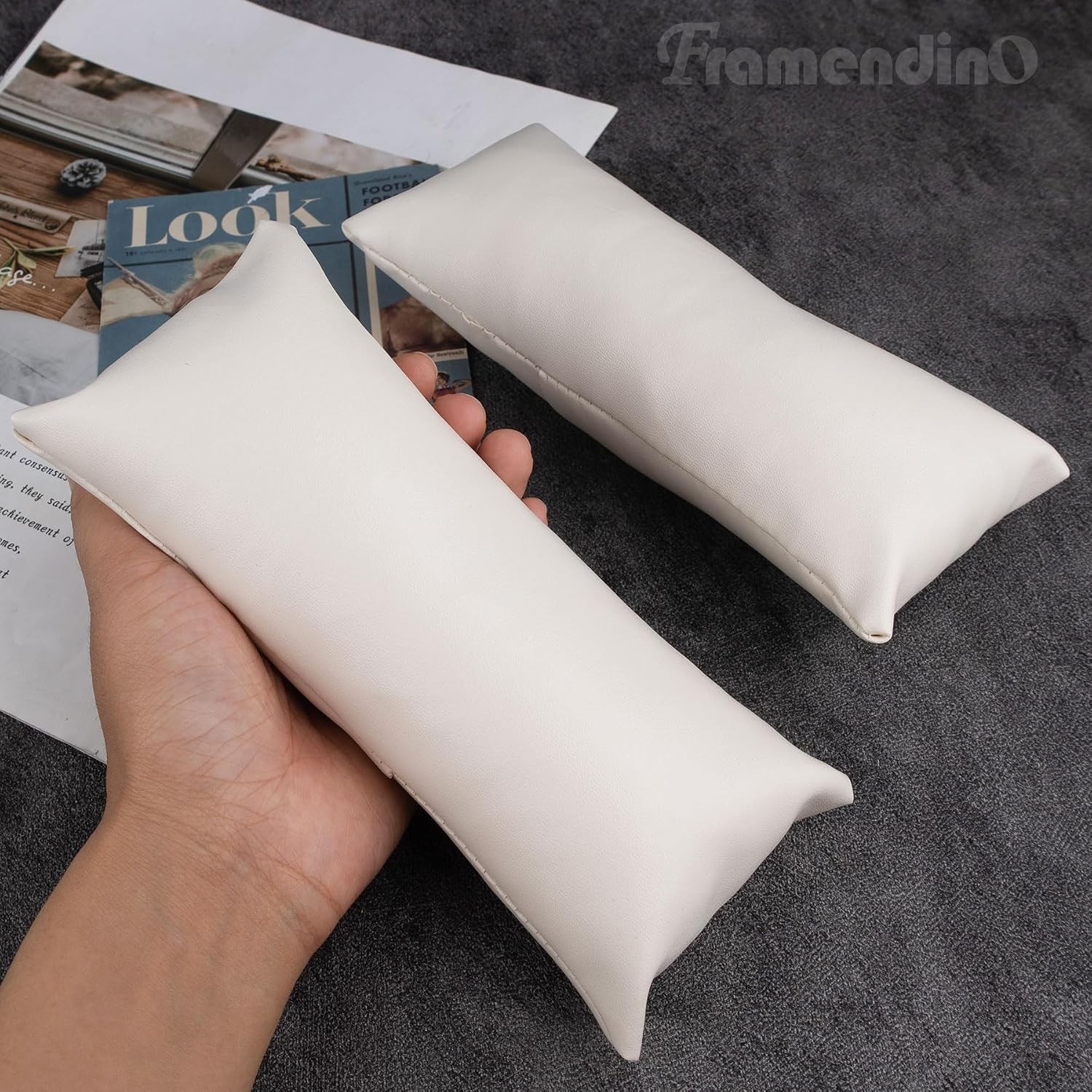 Framendino, 2 Pack White Long Watch Display Pillow PU Leather Bracelet Bangle
