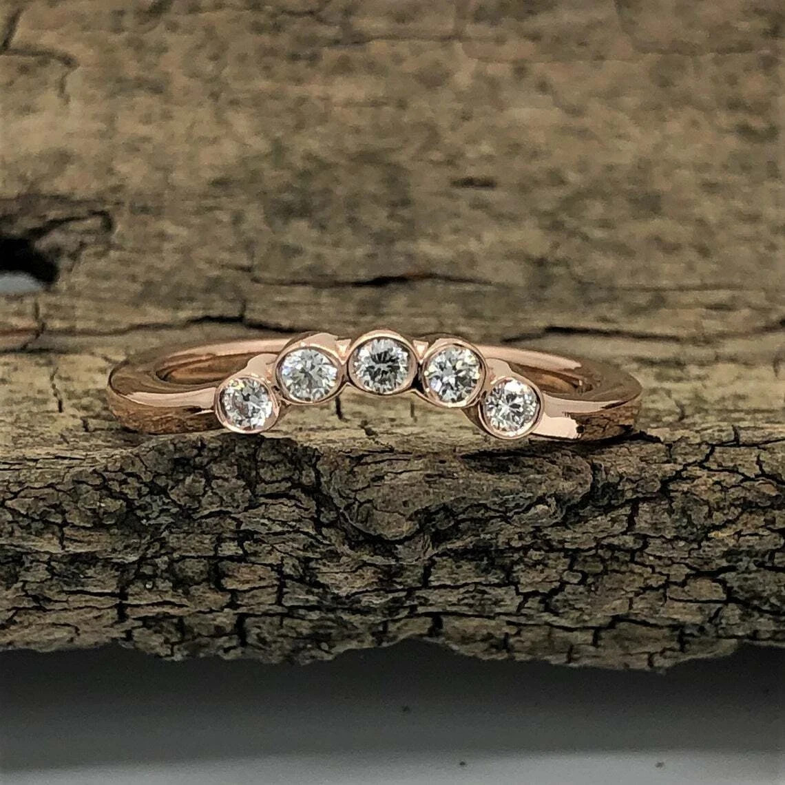 2 Ct Round Cut Simulated Diamond 5-Stone Wedding Band Ring 14k Rose Gold Plated
