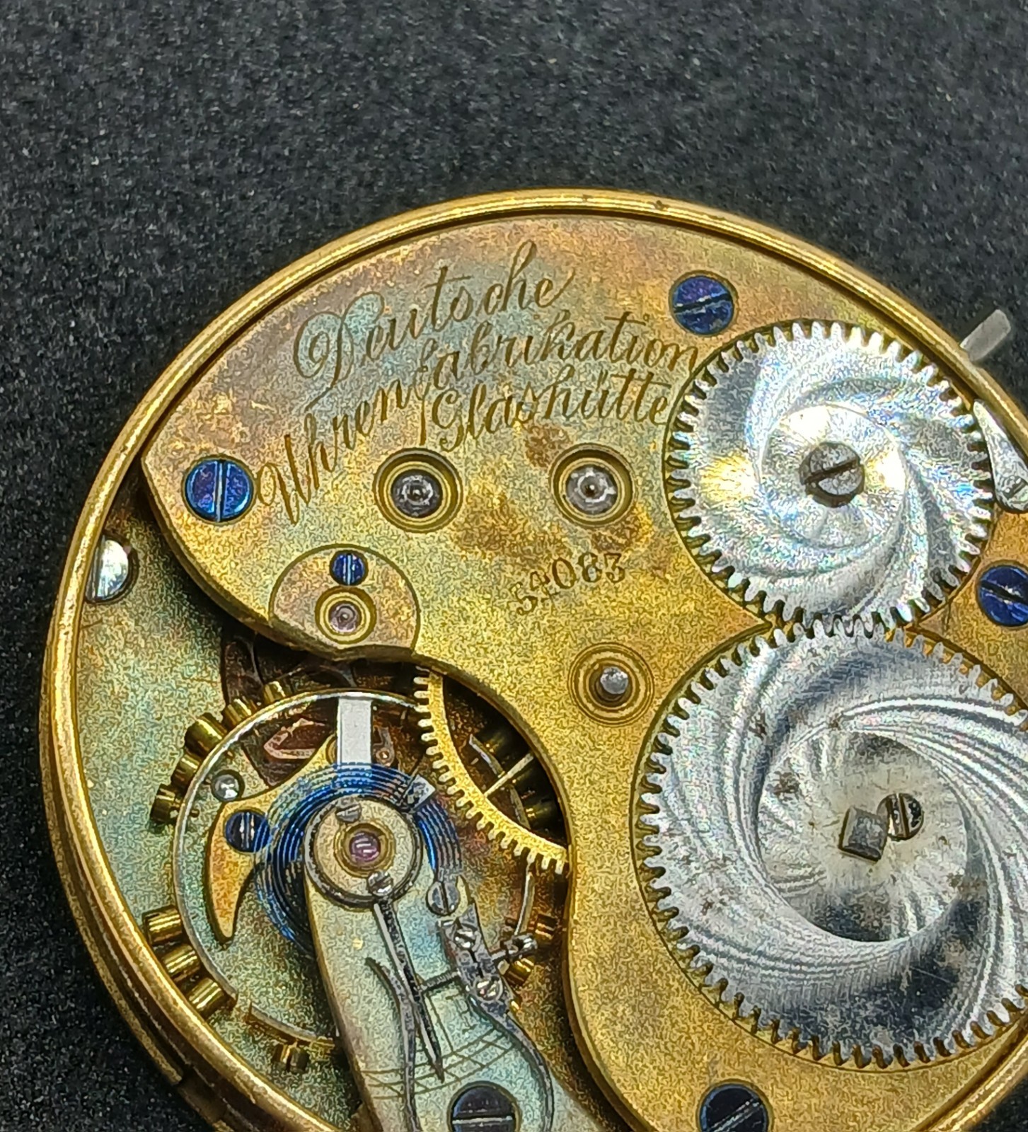 Vintage A. Lange & Söhne Glashutte Pocket Watch Movement N°54083 Dial 43mm