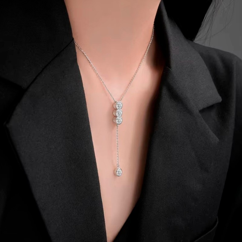 3/5mm D VVS1 Round Moissanite Bubble Tassel Pendant Necklace 925 Sterling Silver