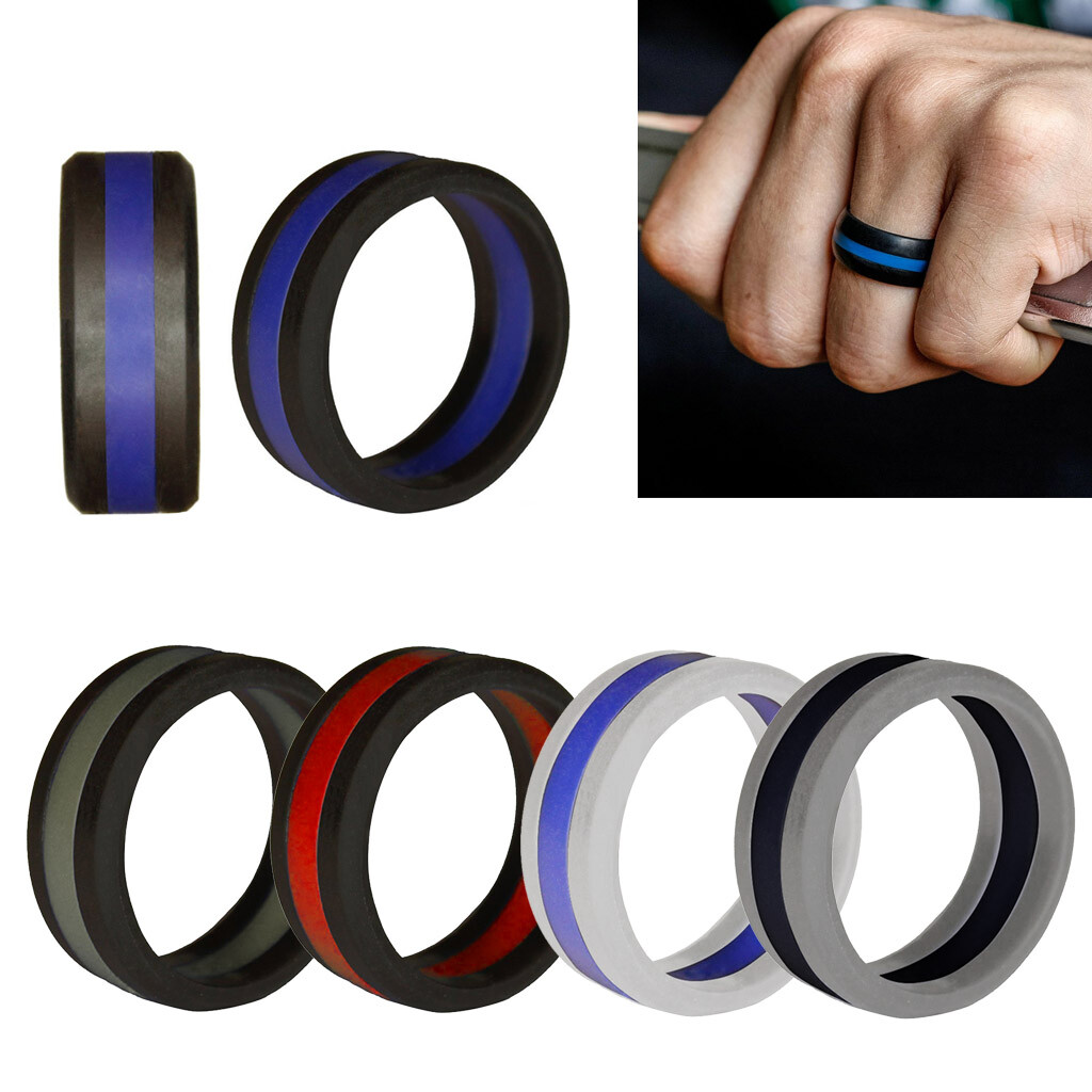 Medical Grade Silicone Wedding Ring for Men/Women Stripe Rubber Band 7-13 Size