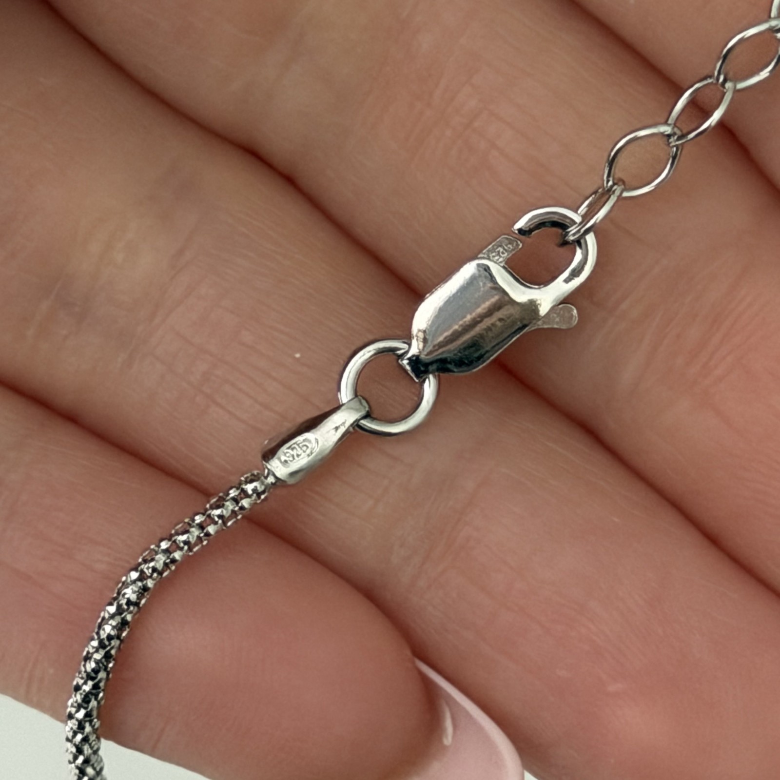 925 Italy Sterling Silver Popcorn Chain Link Necklace Adjustable 20″