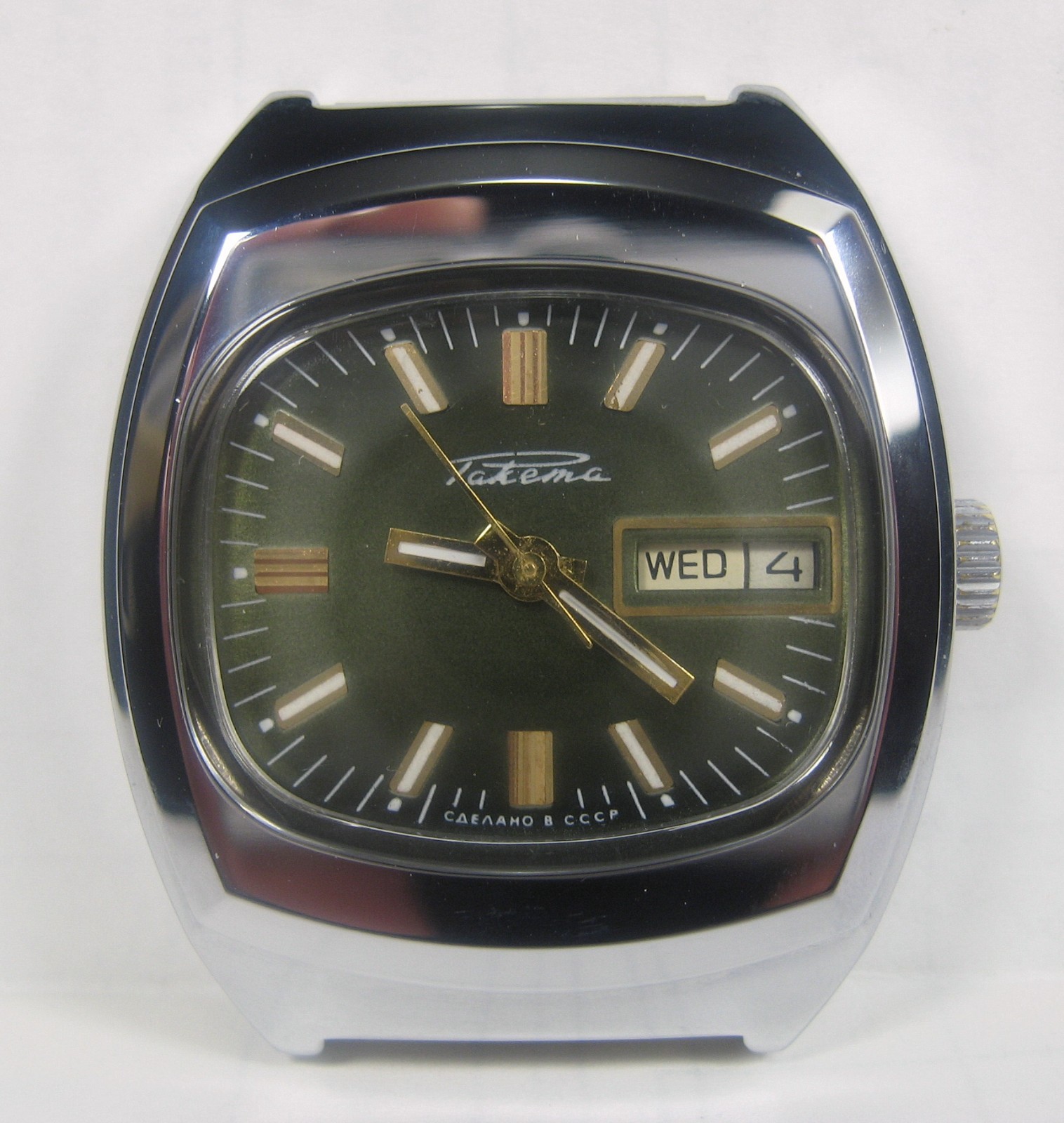 Vtg RAKETA NEW Case + Strap S/Steel 2628H Soviet Classic 19j Wrist Watch 1970s