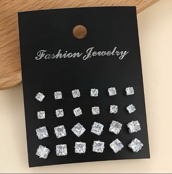 24 Pairs Exquisite Shiny Round Square Shaped Stud Earrings Fast free shipping