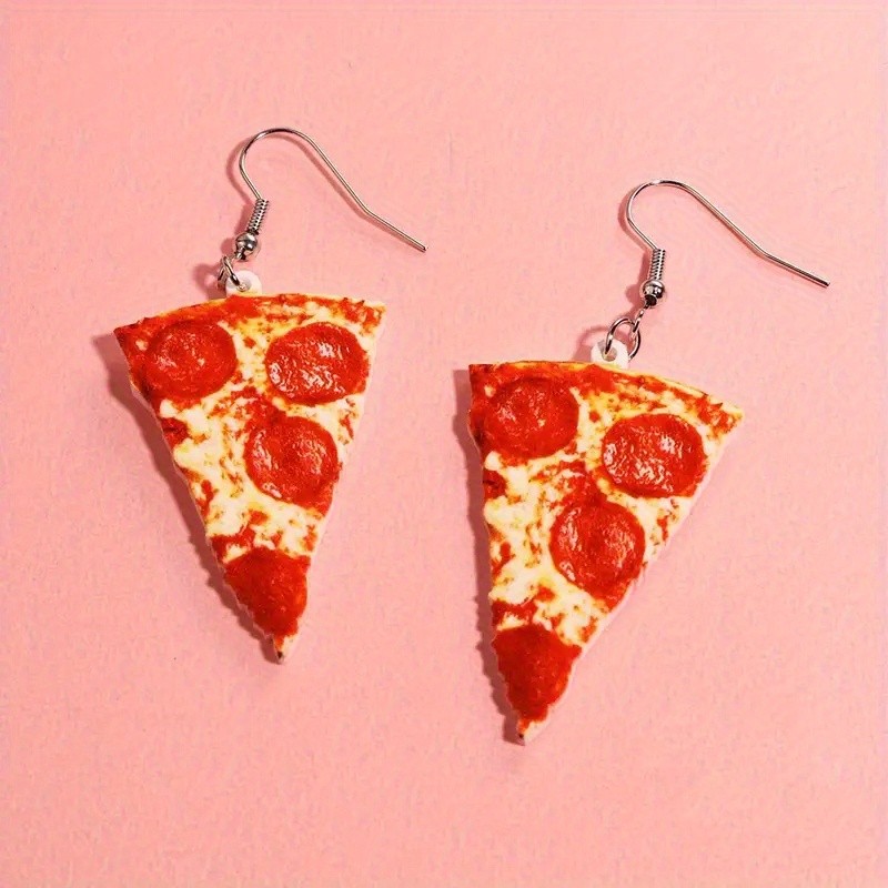 4 Pairs of Fun Acrylic Omelet, Pizza, Toast, and Bacon Food Pendant Earrings