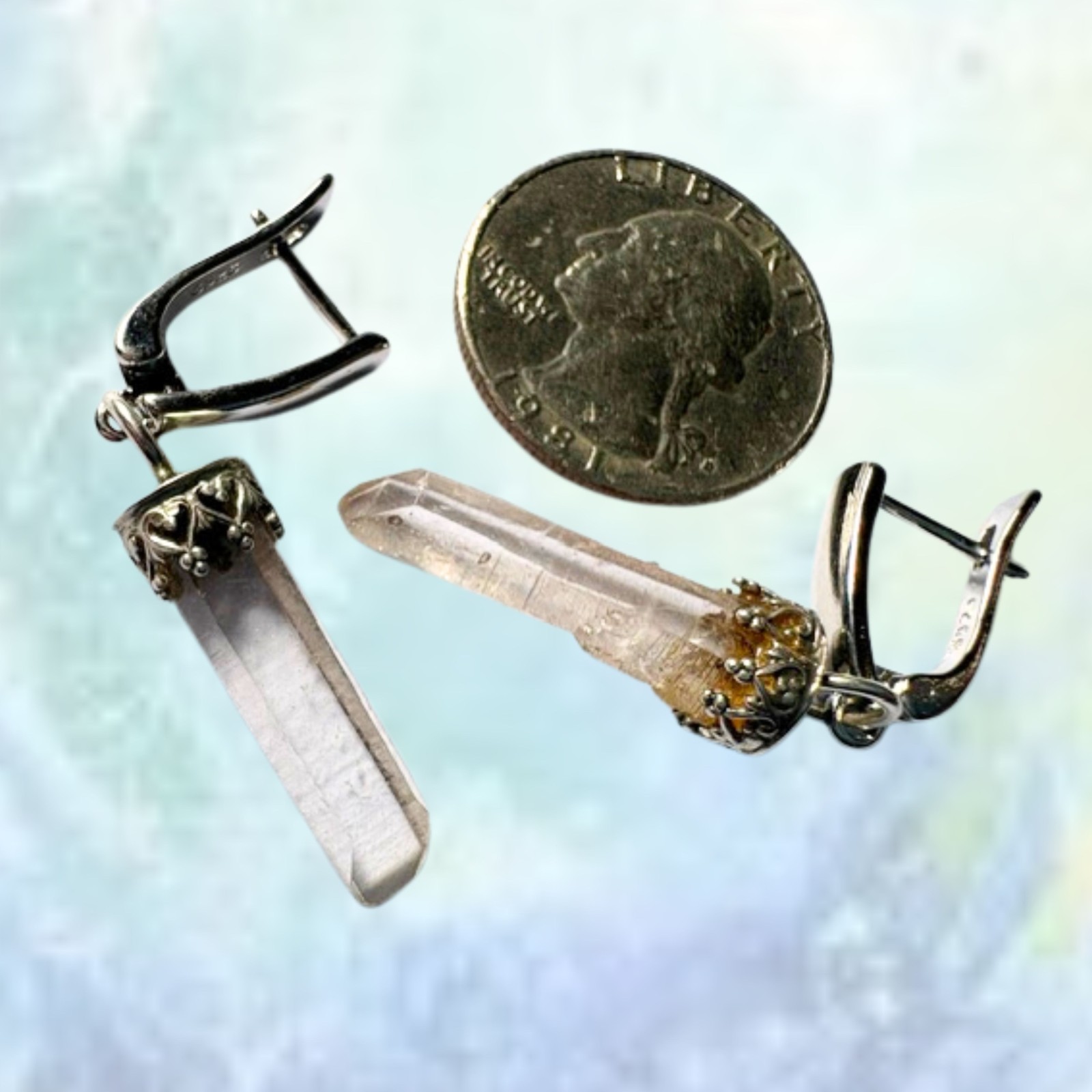 Arkansas Quartz Crystal EarRings on Sterling Huggies master healer by JKL 707